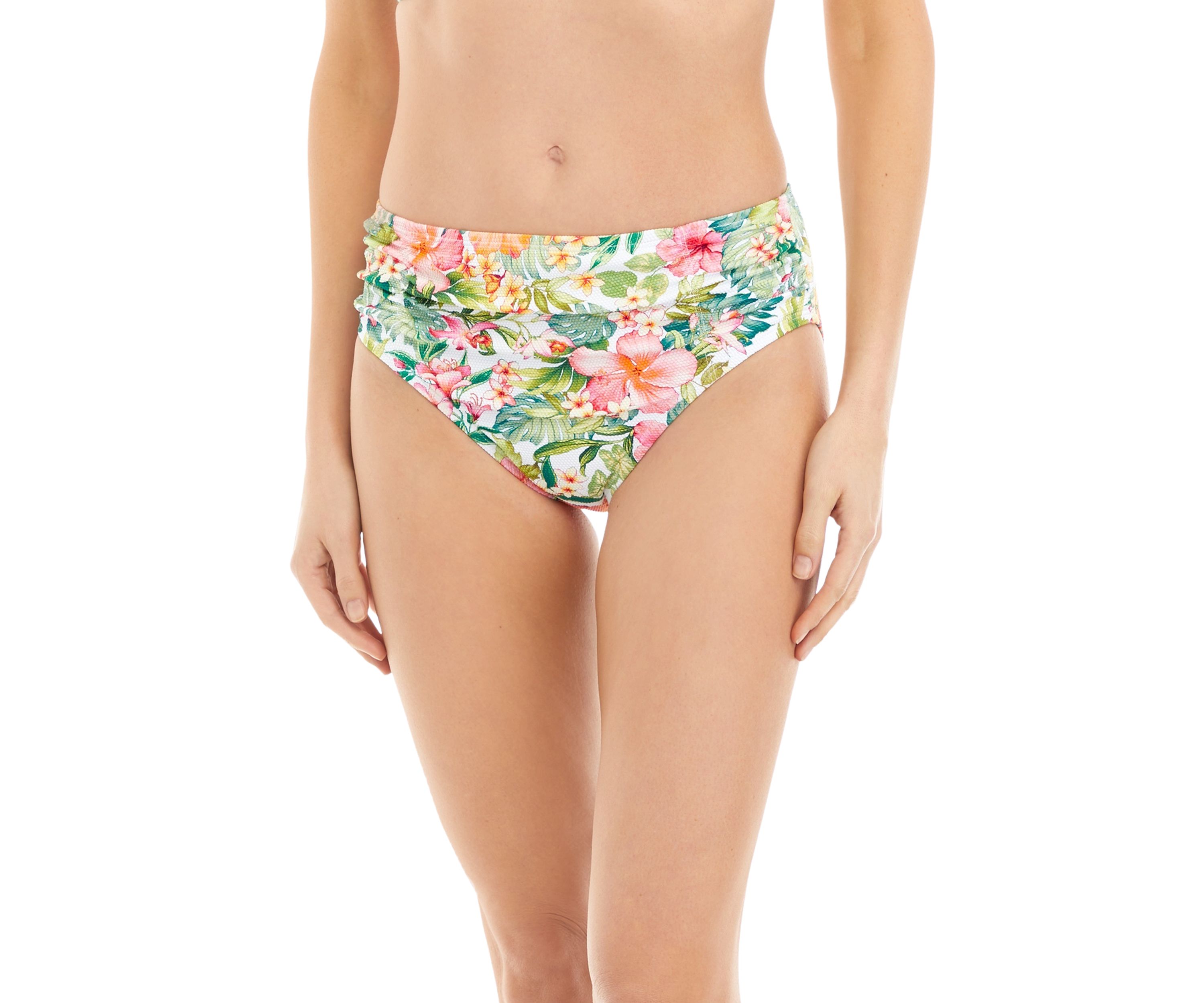 Shirred High Waisted Swim Bottoms