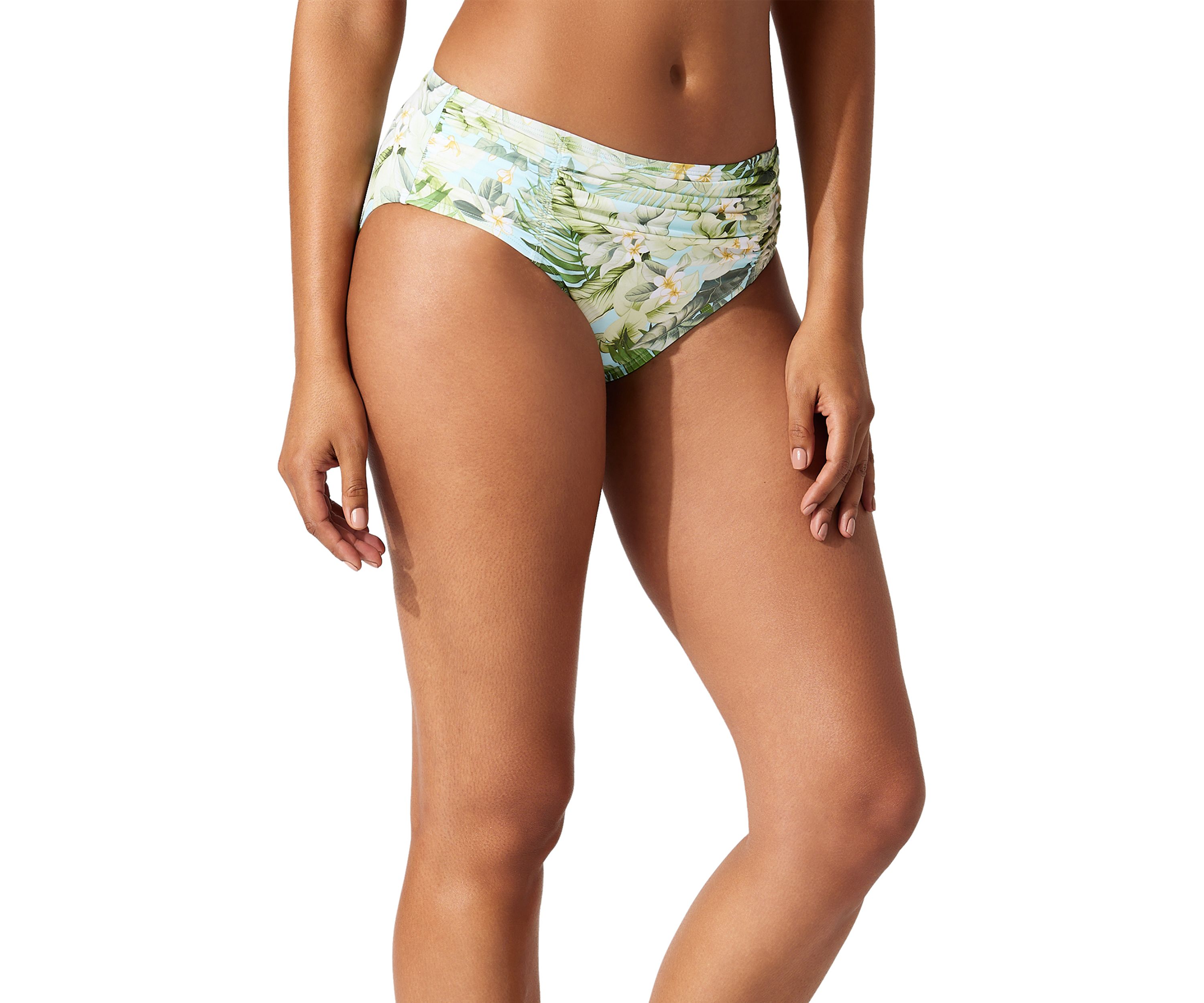 Paradise Fronds Shirred High Waist Swim Bottoms