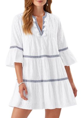 Tommy Bahama Women's Cotton Clip Embroidered Tier Dress