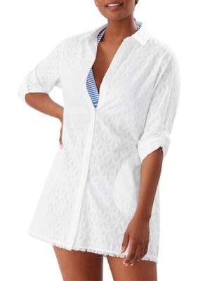 Tommy Bahama Women's Cotton Clip Boyfriend Shirt Swim Coverup