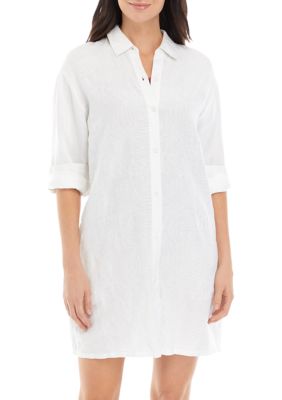 Calvin Klein Womens Hooded Cover-Up Dress Swim Cover-Up White L/XL