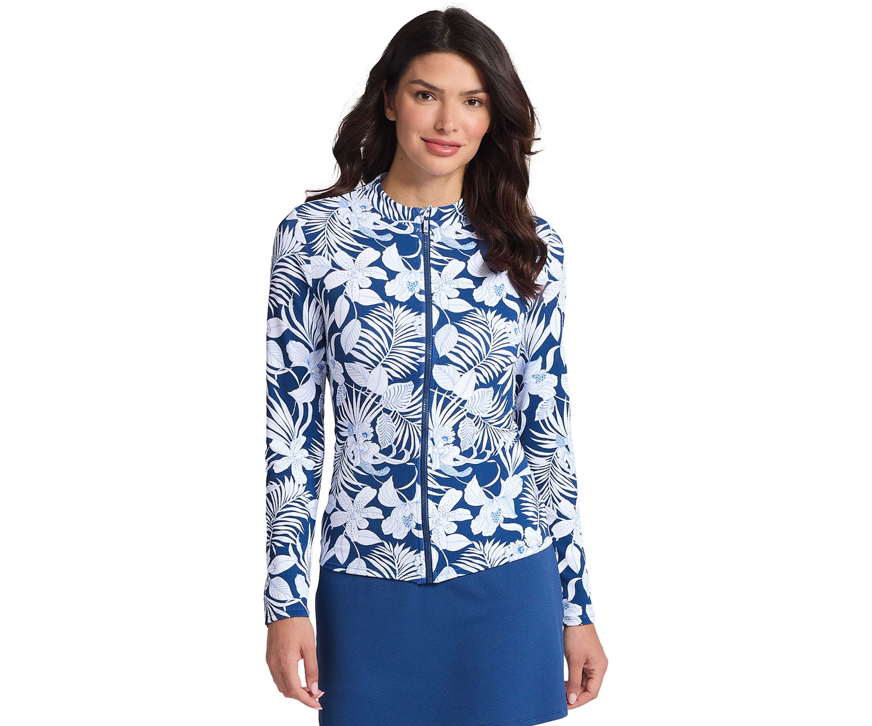 Island Cays Blooms Full Zip Long Sleeve Rashguard 