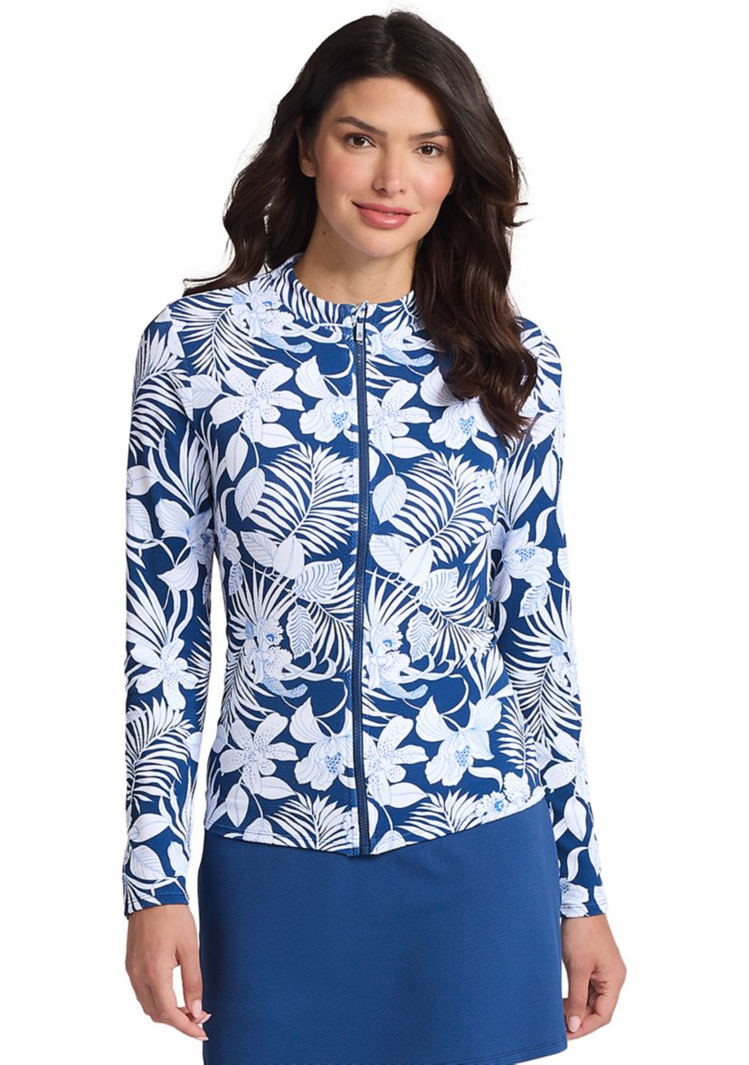 Island Cays Blooms Full Zip Long Sleeve Rashguard 