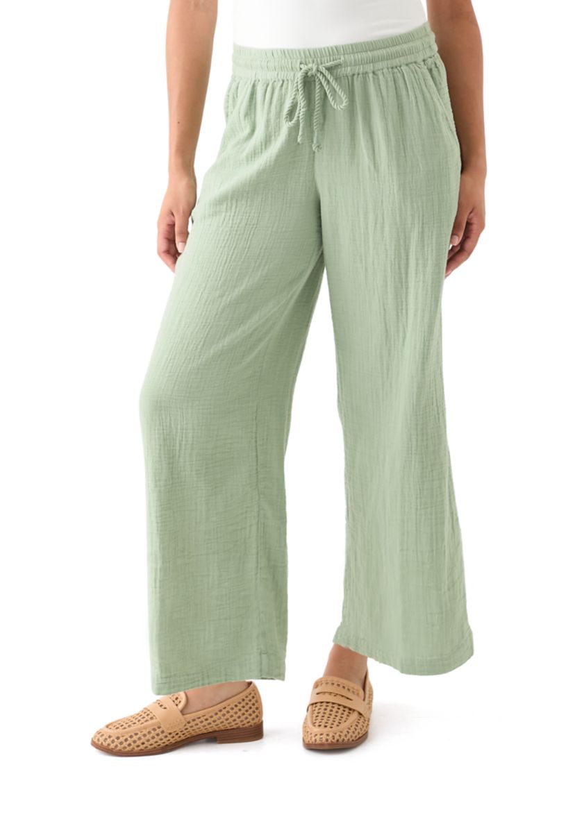 Womens Gauze High Rise Wide Leg Cropped Pants