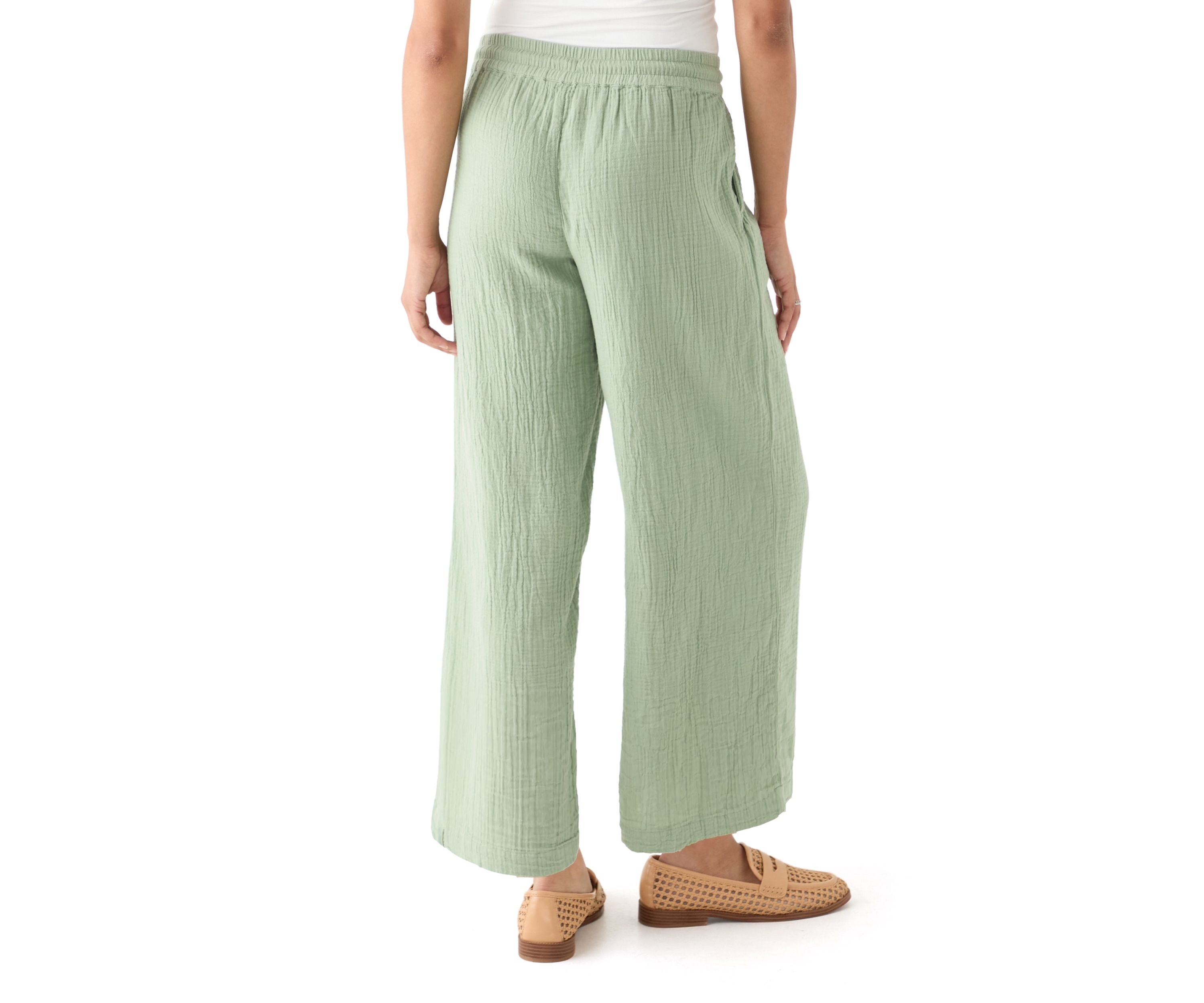 Womens Gauze High Rise Wide Leg Cropped Pants
