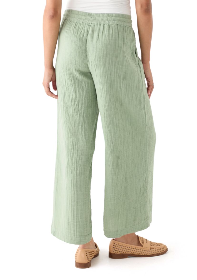 Womens Gauze High Rise Wide Leg Cropped Pants