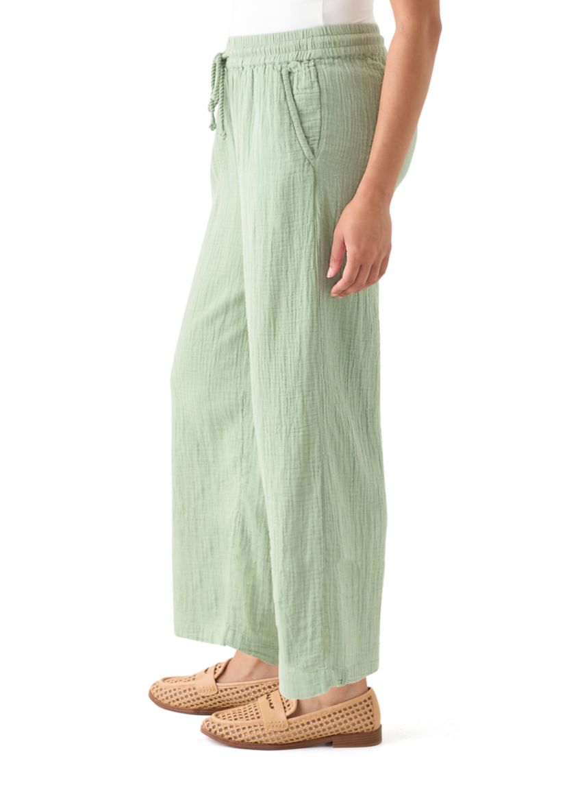 Womens Gauze High Rise Wide Leg Cropped Pants