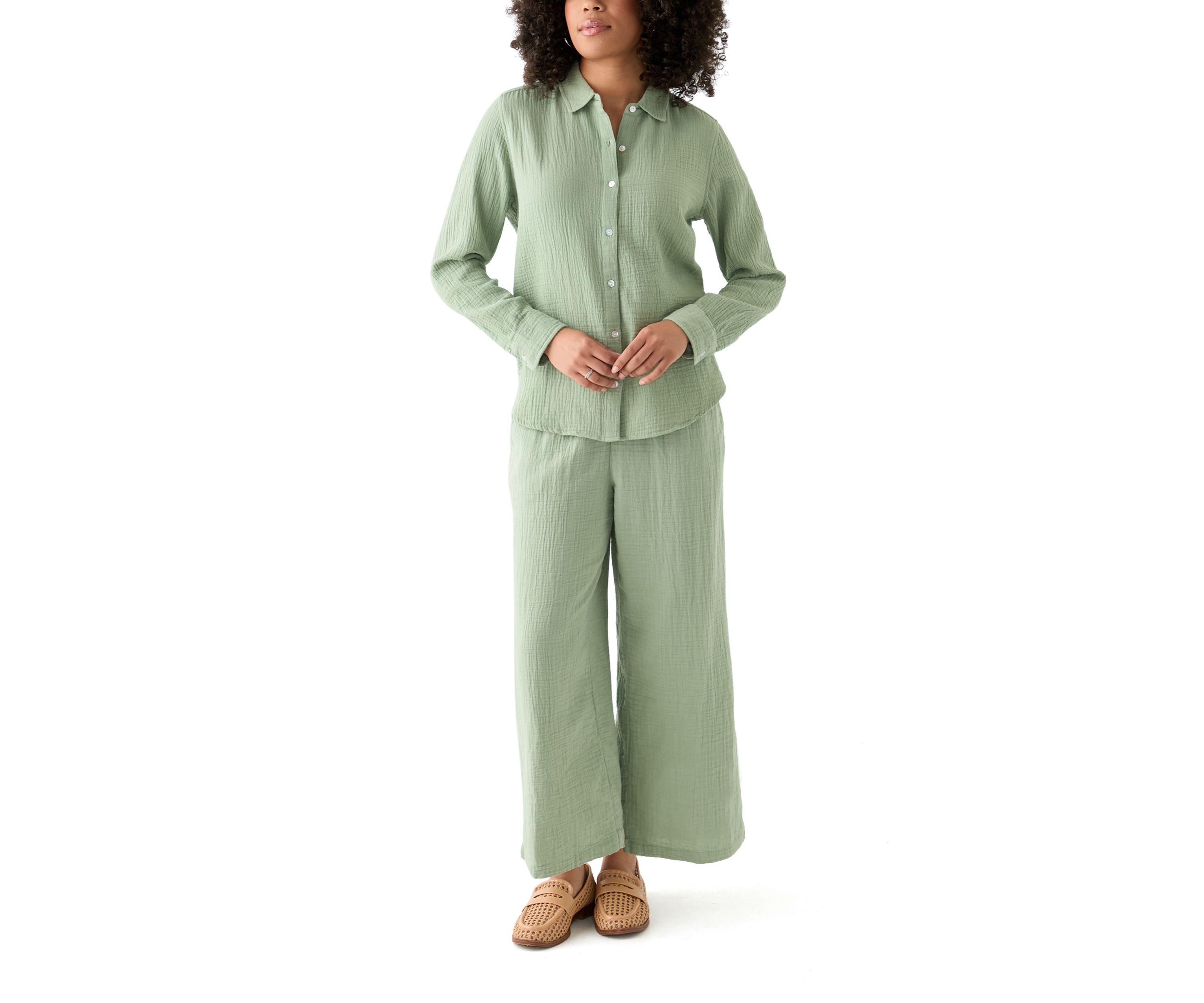 Womens Gauze High Rise Wide Leg Cropped Pants