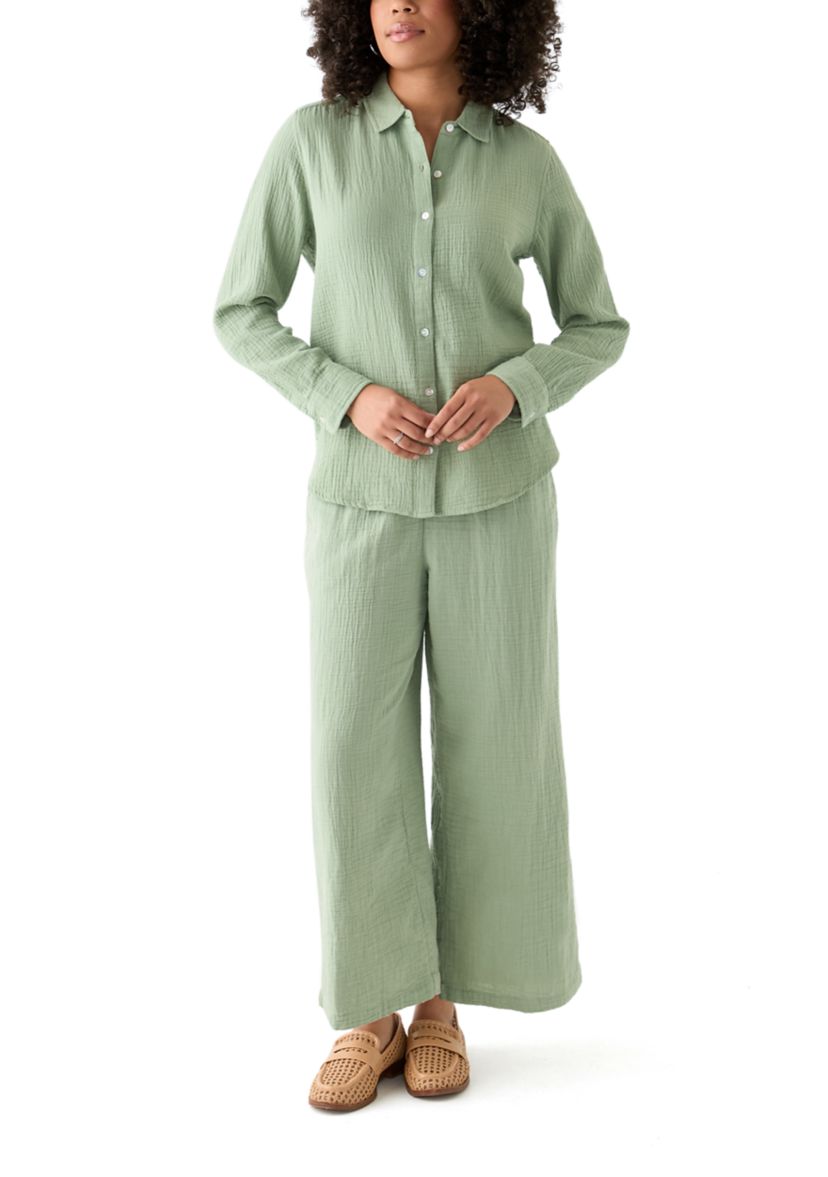 Womens Gauze High Rise Wide Leg Cropped Pants