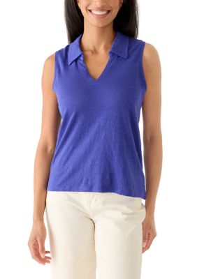 Tommy Bahama Women's Sleeveless Linnea Johnny Collar Top, Blue, XL