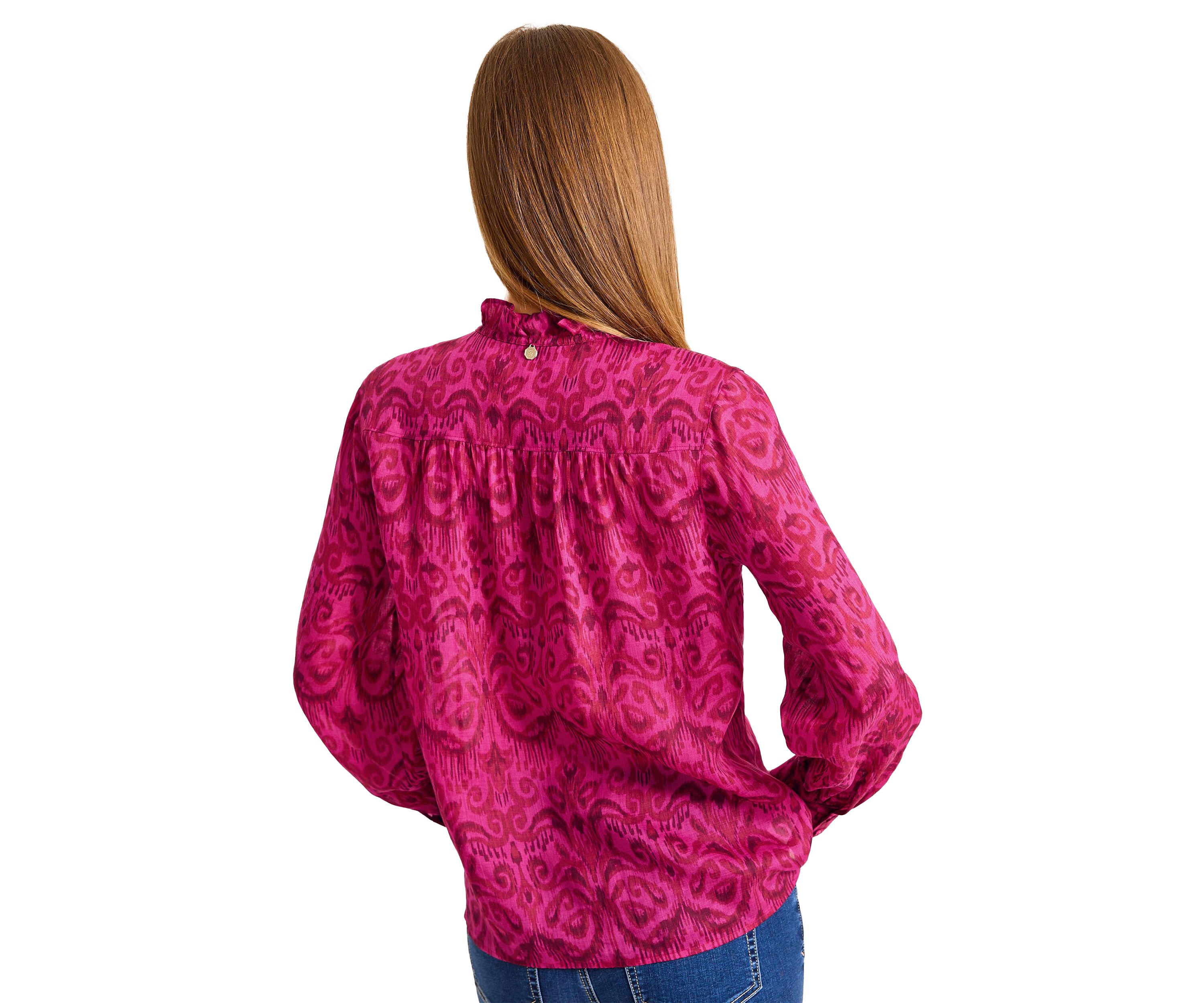 Womens Seaside Long Sleeve Ruffle Neck Top
