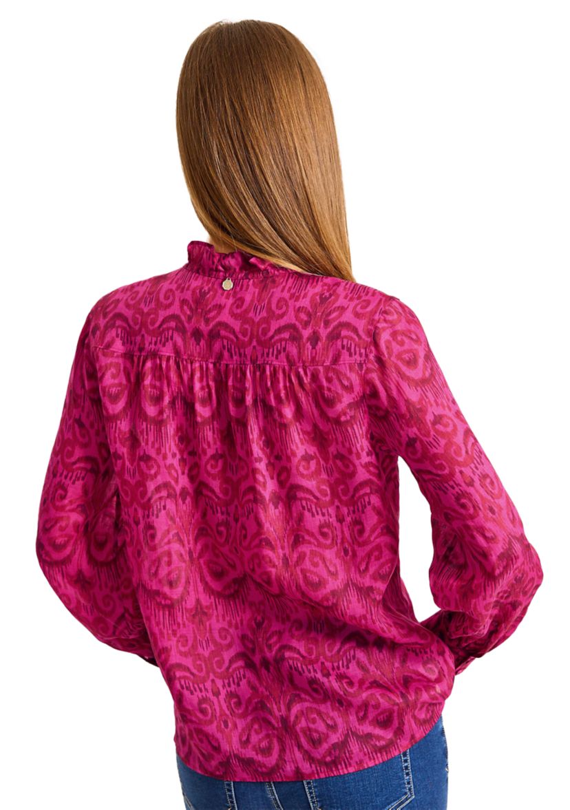 Womens Seaside Long Sleeve Ruffle Neck Top