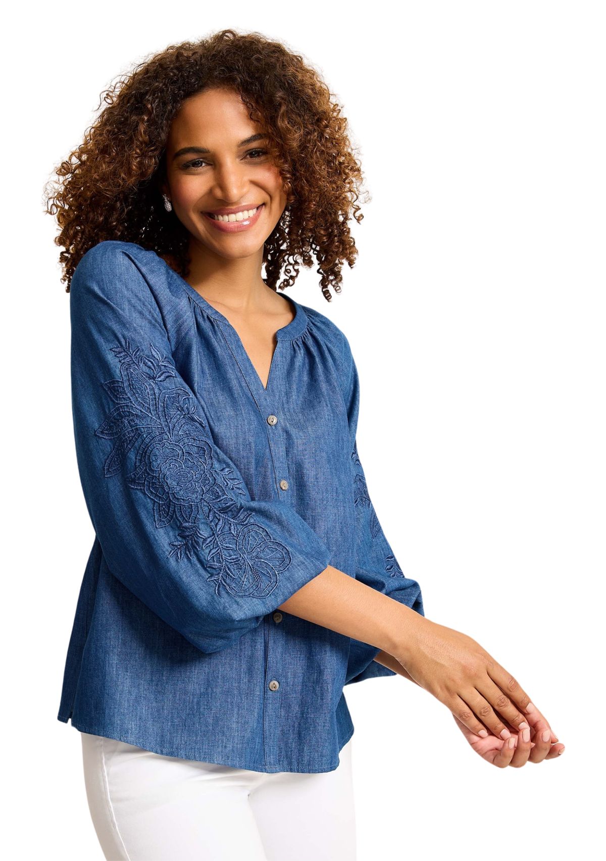 Womens Hightide Cove Embroidered Long Sleeve Blouse 