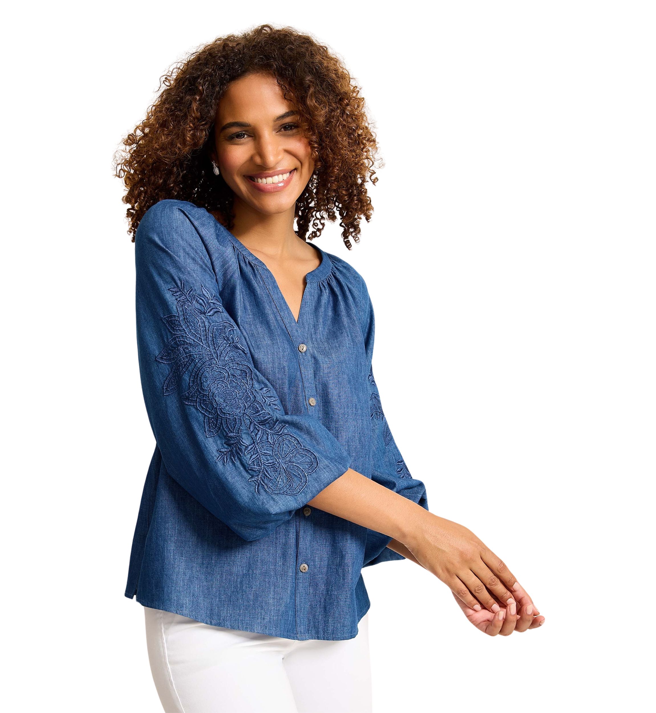 Womens Hightide Cove Embroidered Long Sleeve Blouse 