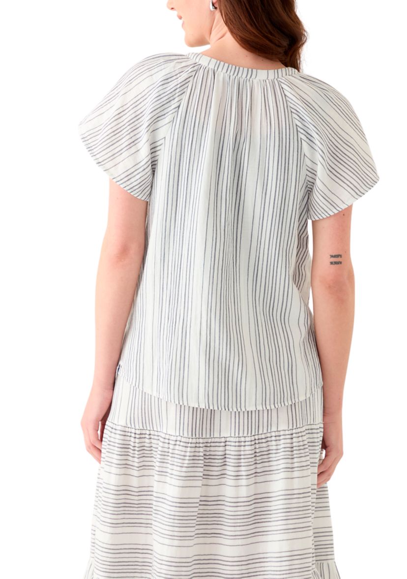 Womens Printed Gauze Flutter Top