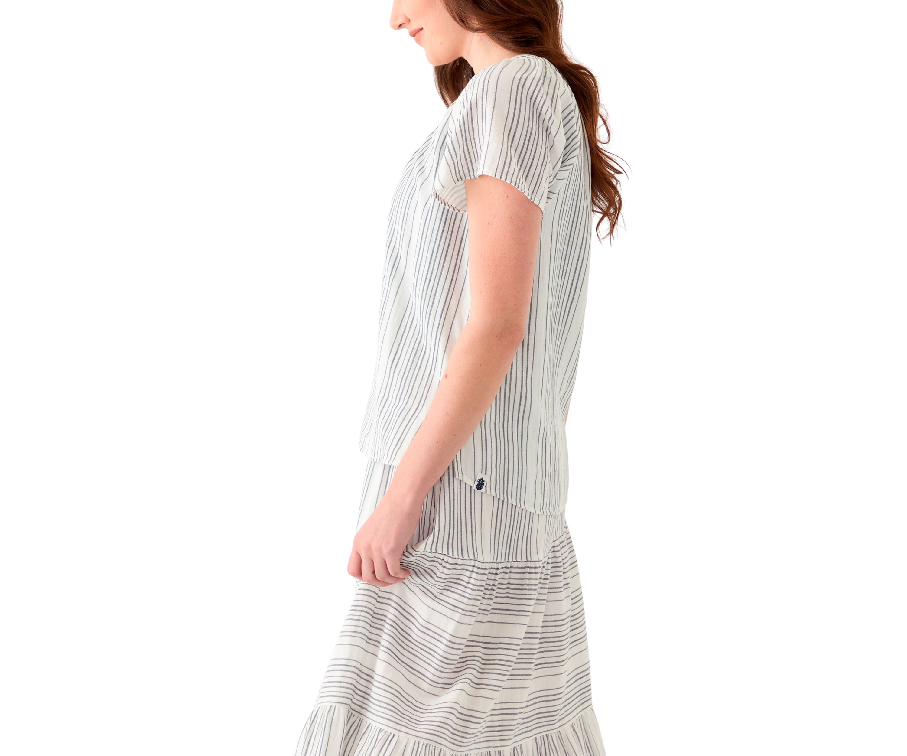 Womens Printed Gauze Flutter Top