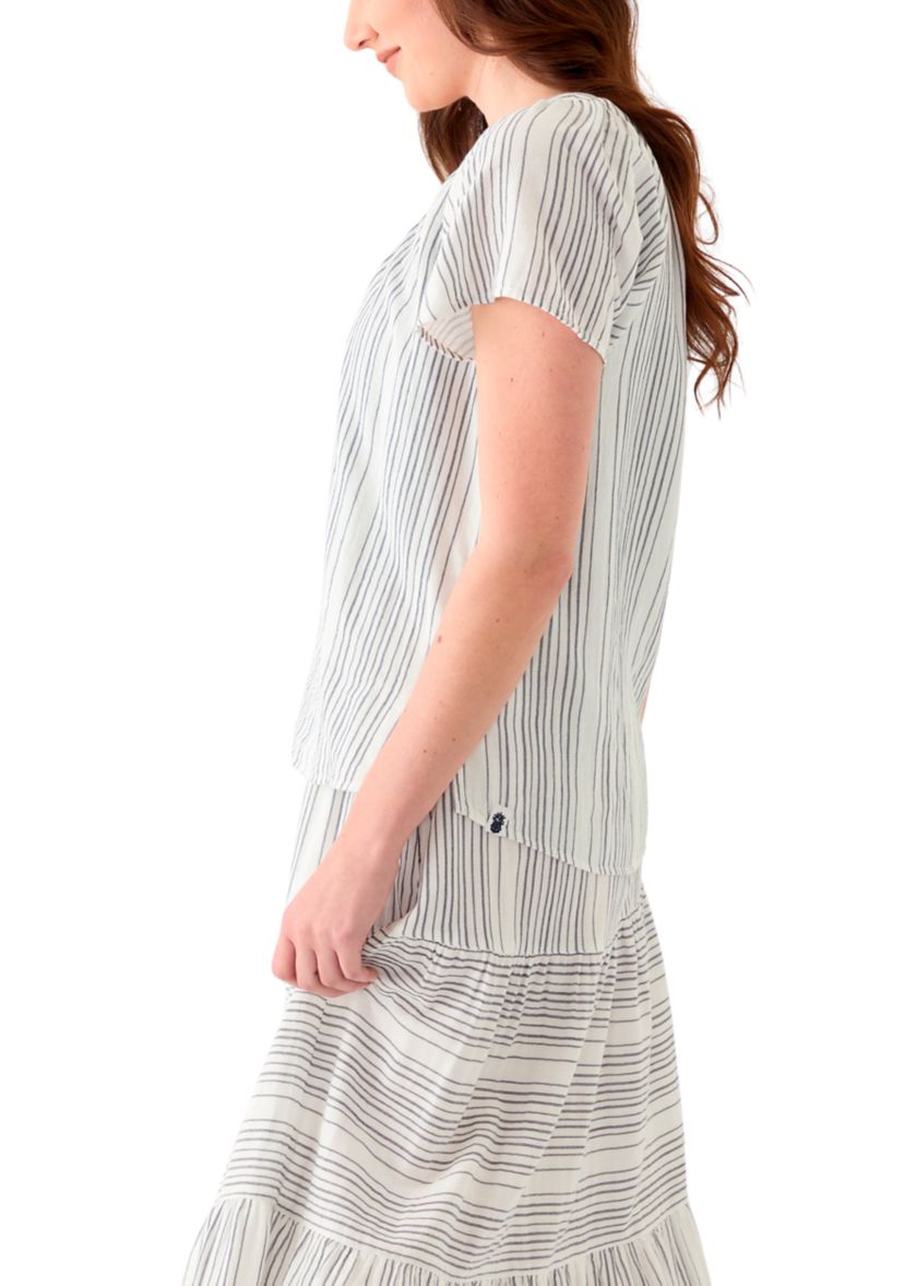 Womens Printed Gauze Flutter Top
