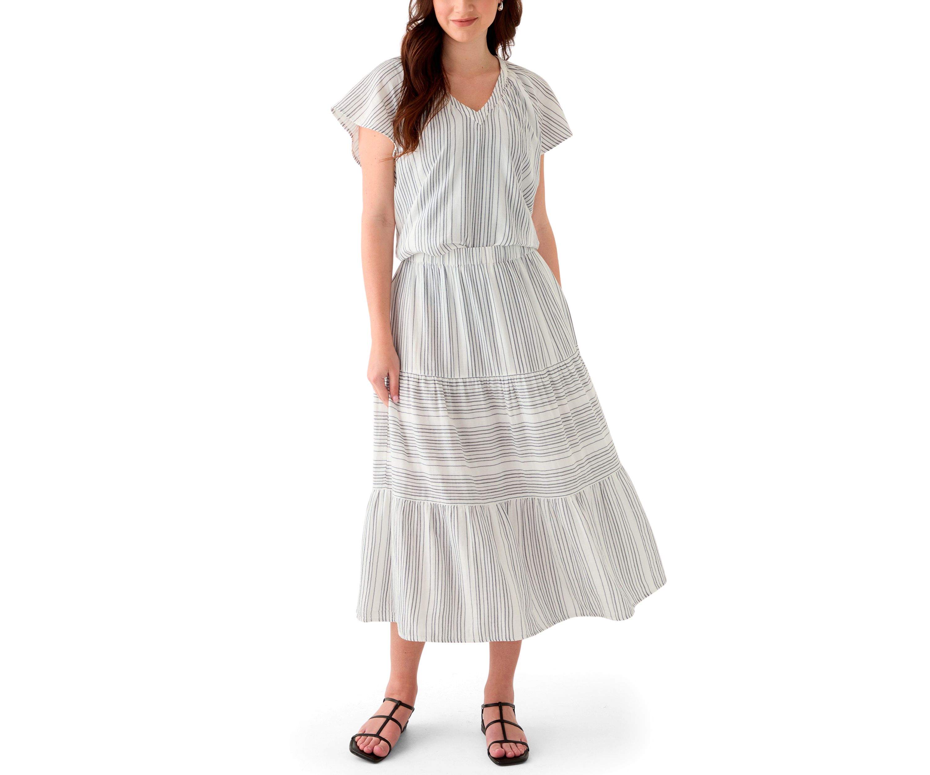 Womens Printed Gauze Flutter Top