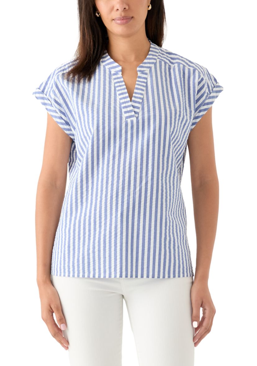 Womens Short Sleeve Frond Harbor Stripe Top