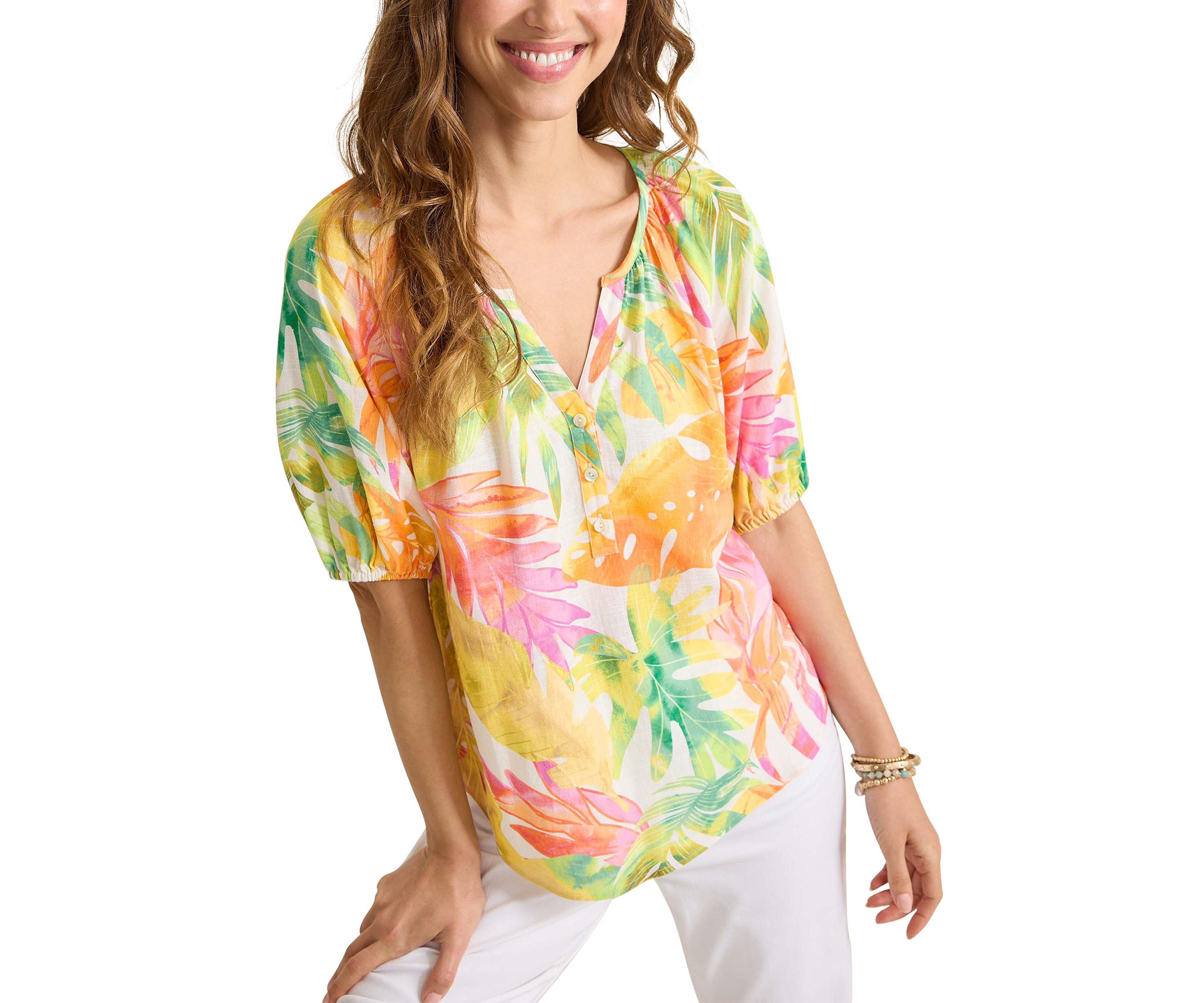 Womens Tropicana Isle Puff Sleeve Top 