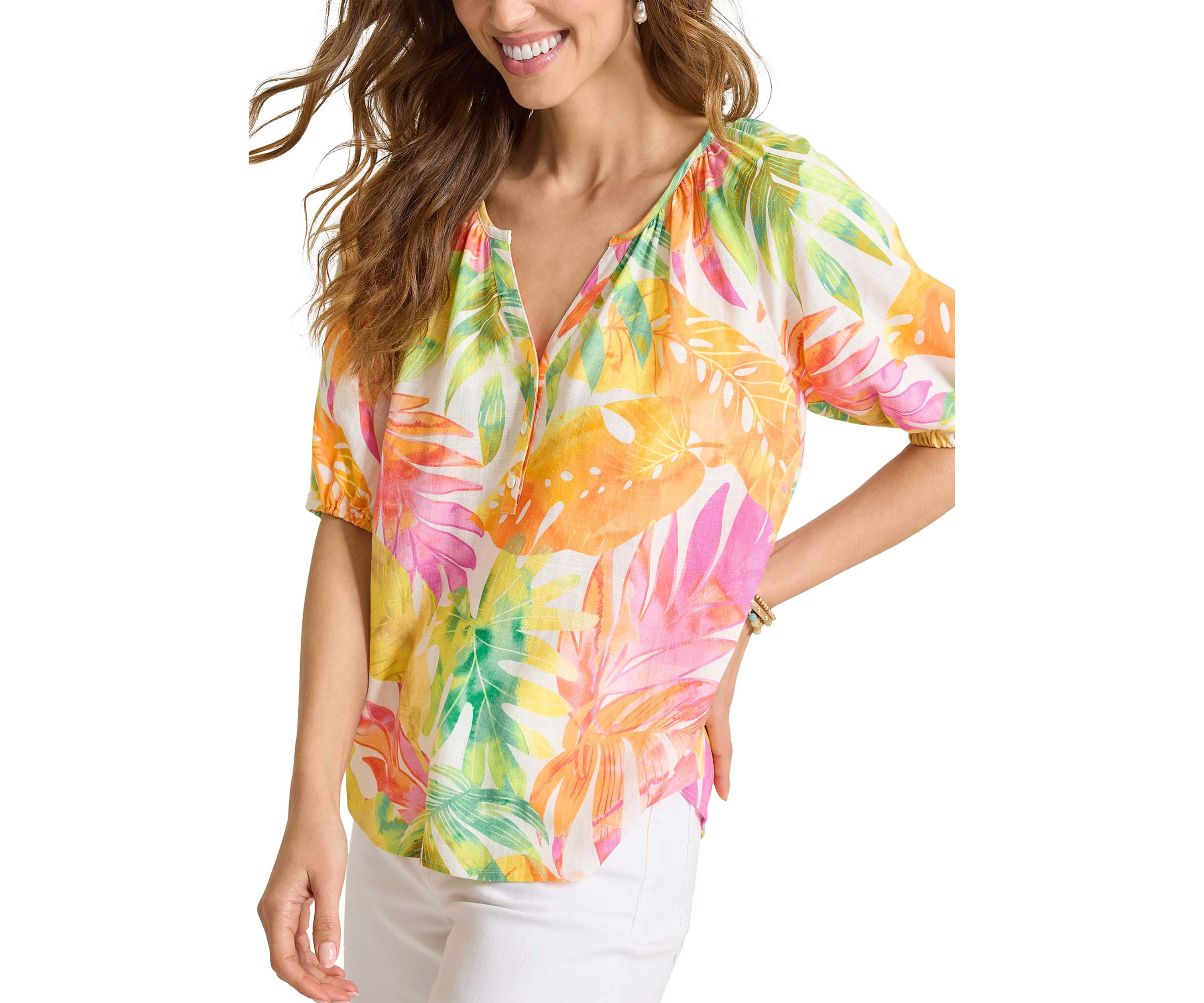 Womens Tropicana Isle Puff Sleeve Top 