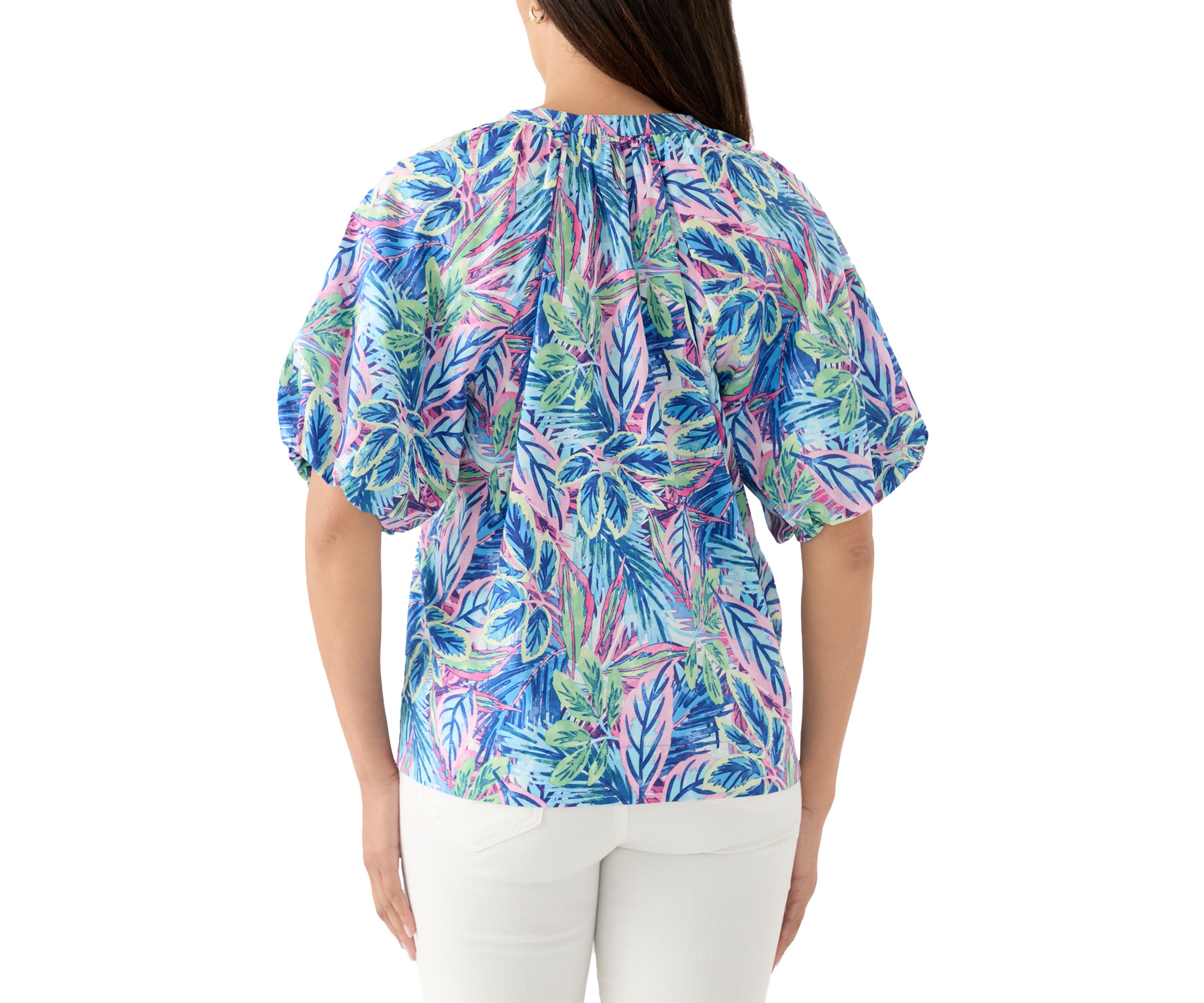 Womens Short Puff Sleeve Frond Grove Top