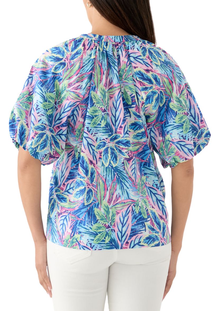 Womens Short Puff Sleeve Frond Grove Top
