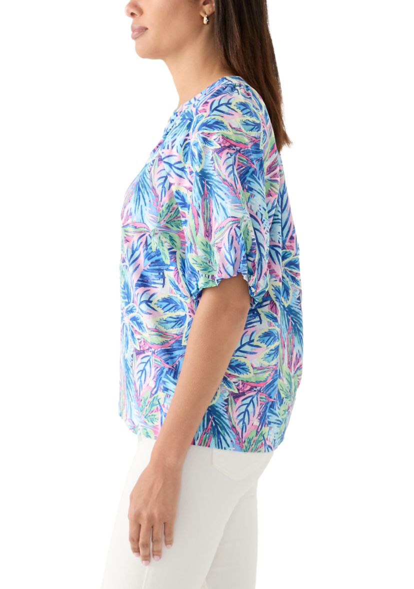 Womens Short Puff Sleeve Frond Grove Top