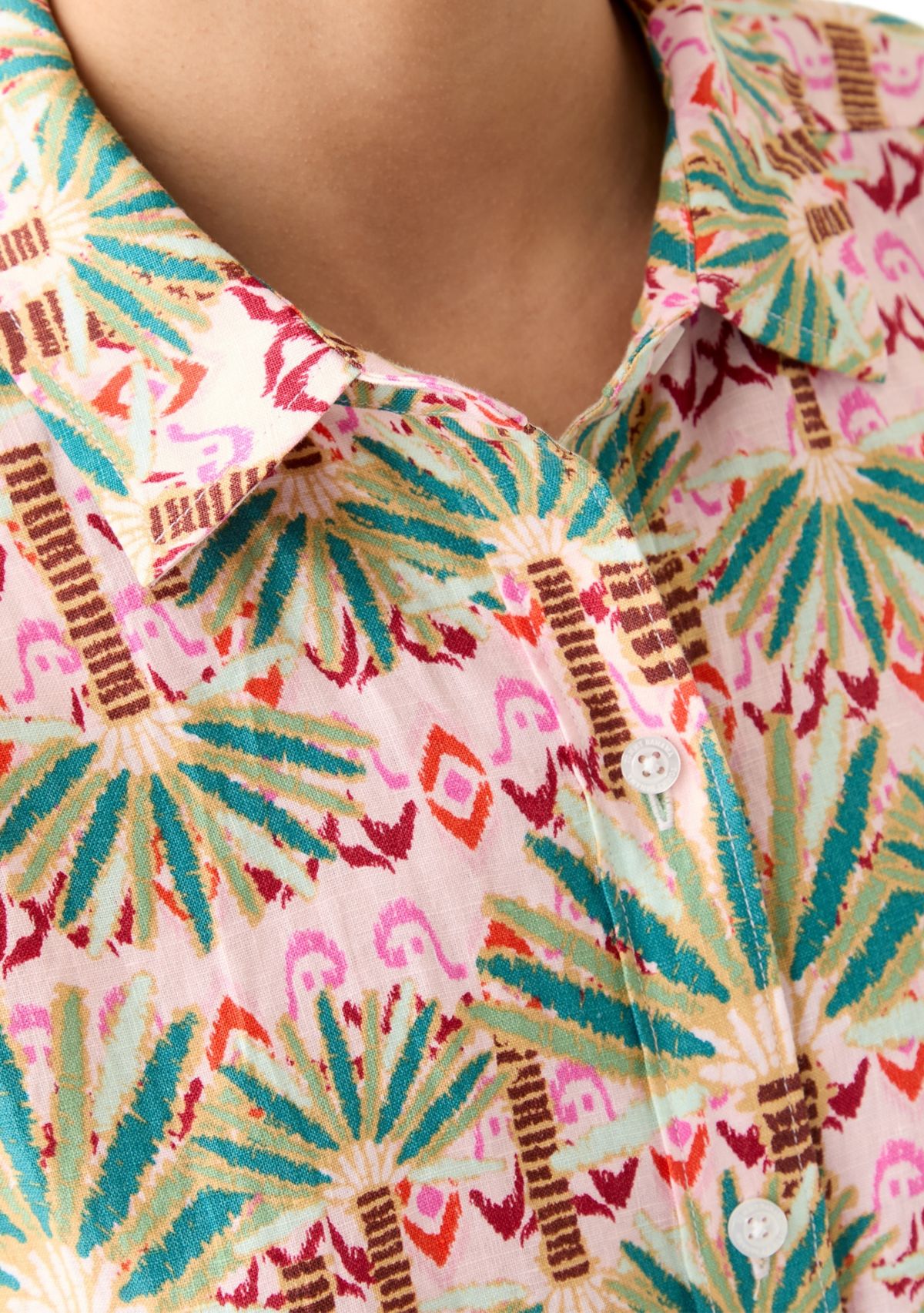 Womens Short Sleeve Printed Collared Button Up Shirt 