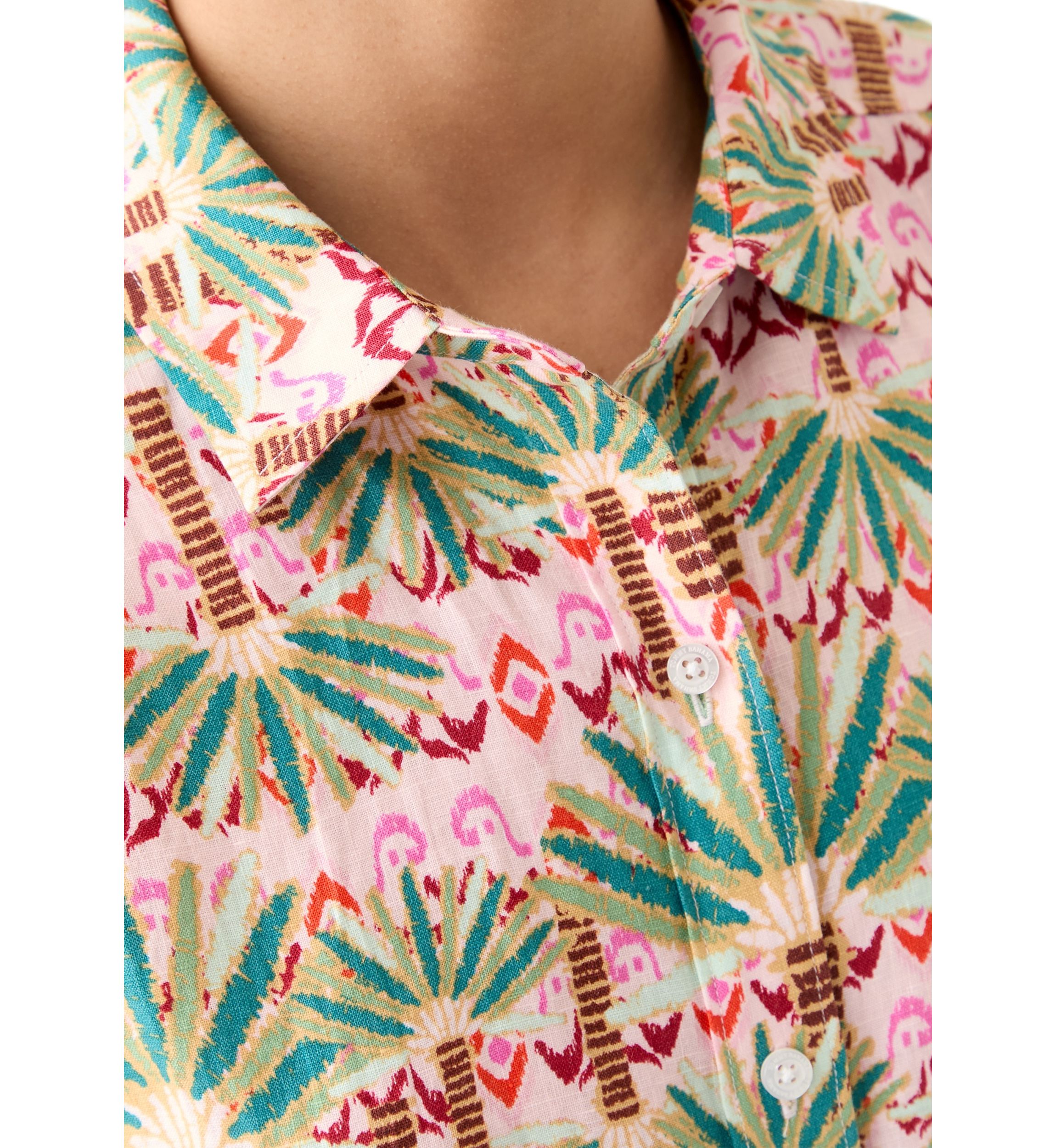 Womens Short Sleeve Printed Collared Button Up Shirt 