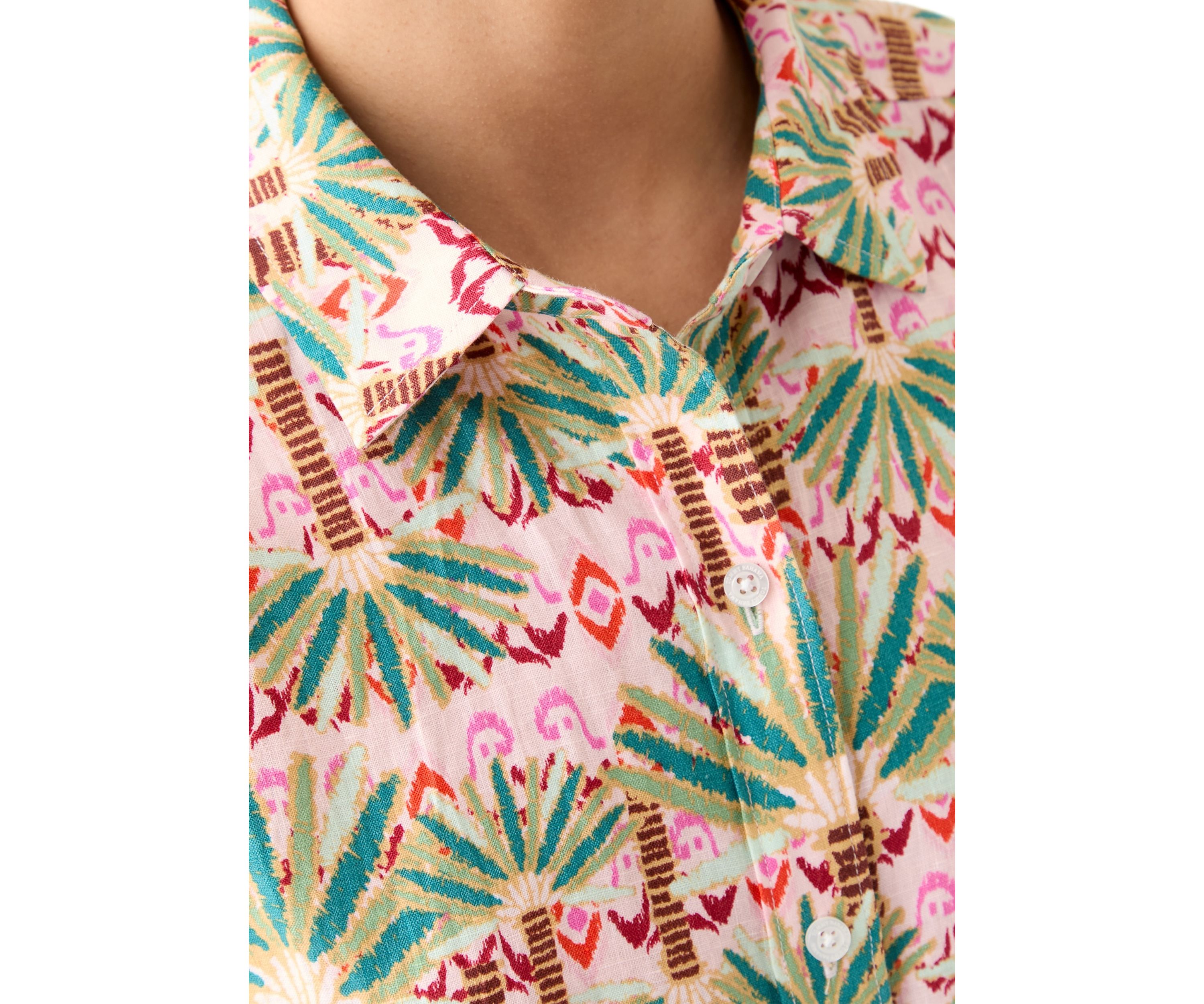 Womens Short Sleeve Printed Collared Button Up Shirt 