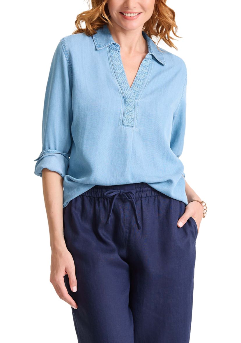 Womens Chambray Olei Embroidered Popover Top 