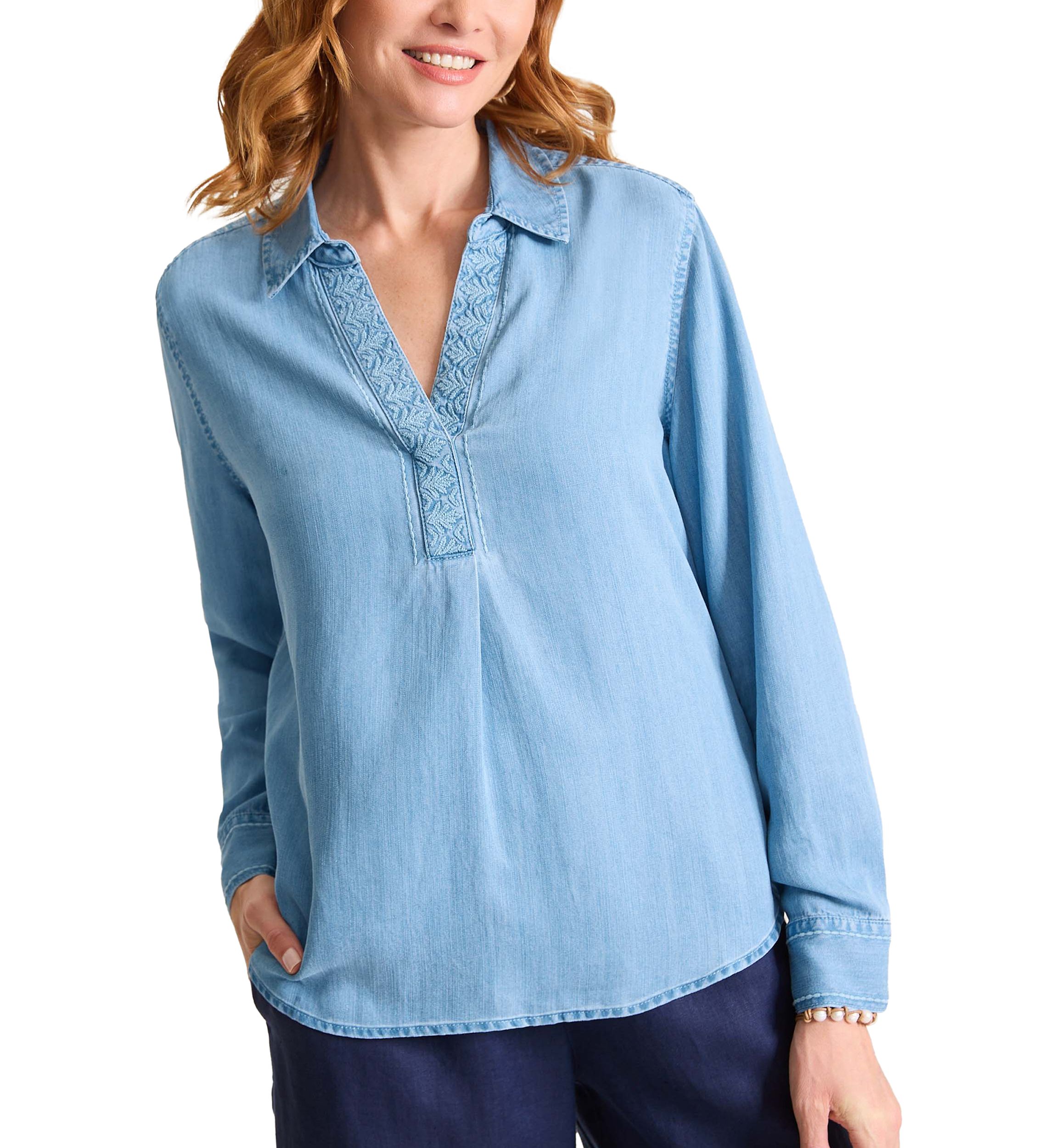 Womens Chambray Olei Embroidered Popover Top 