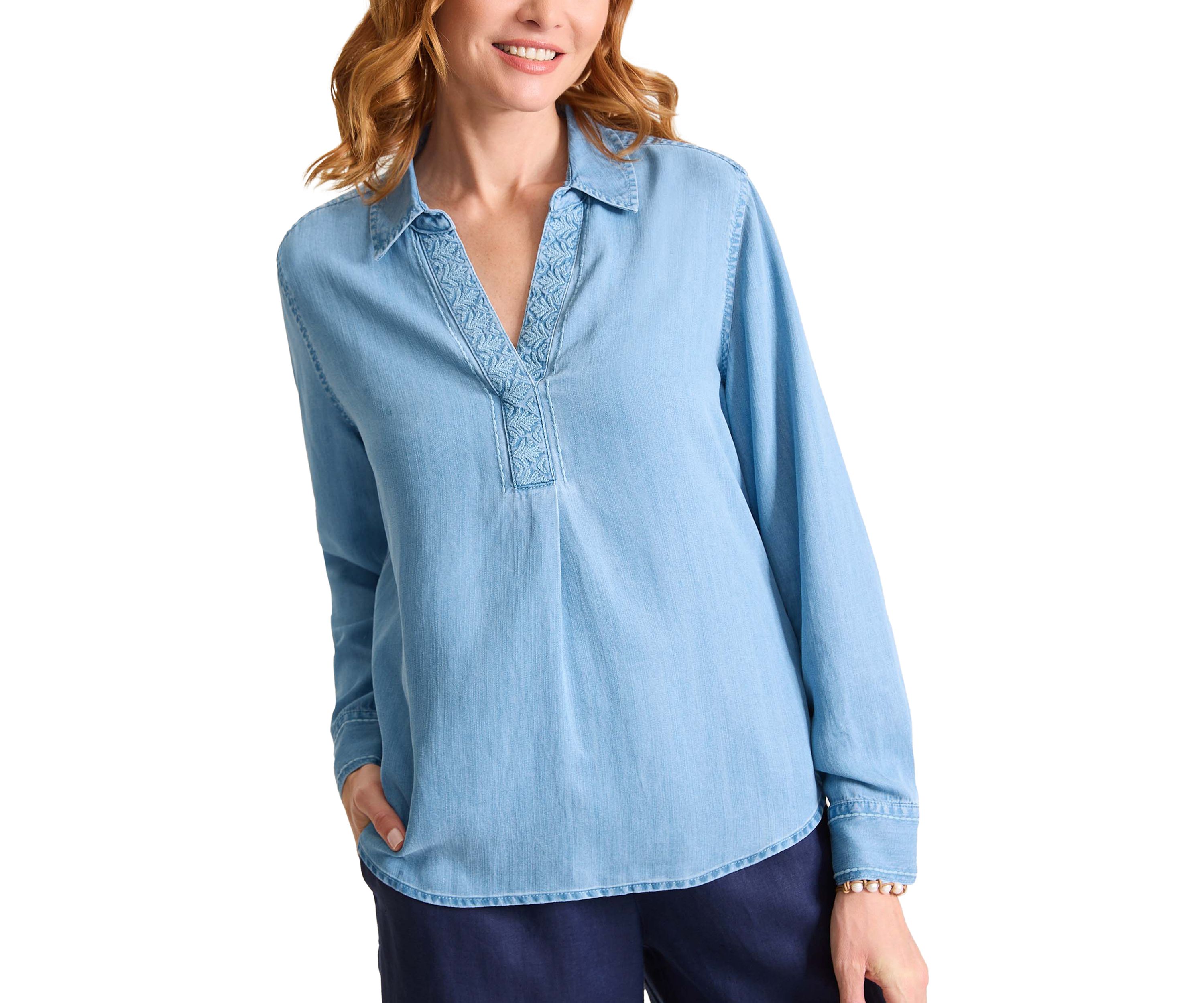 Womens Chambray Olei Embroidered Popover Top 
