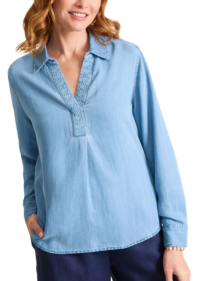 Womens Chambray Olei Embroidered Popover Top 
