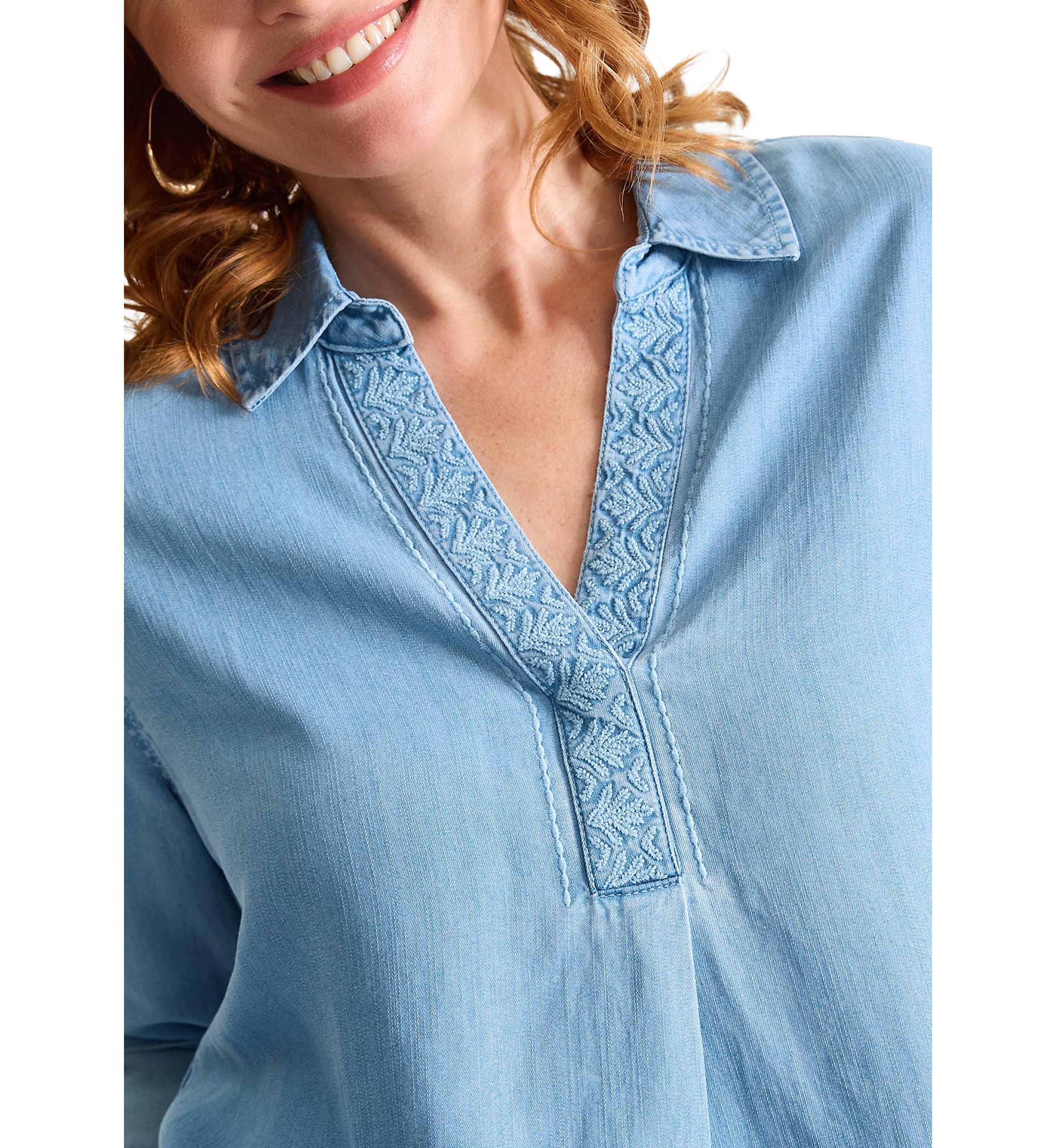 Womens Chambray Olei Embroidered Popover Top 