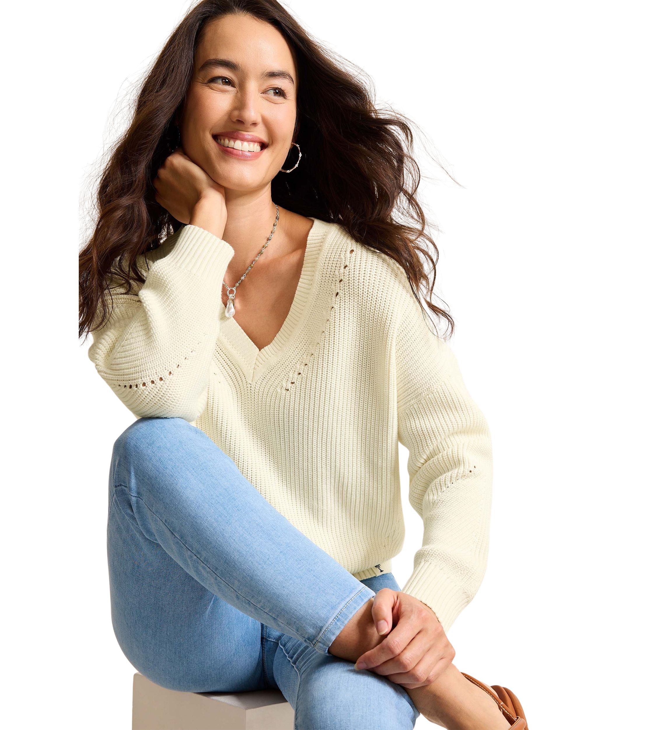 Womens Indigo Palms Salt Wash V-Neck Sweater