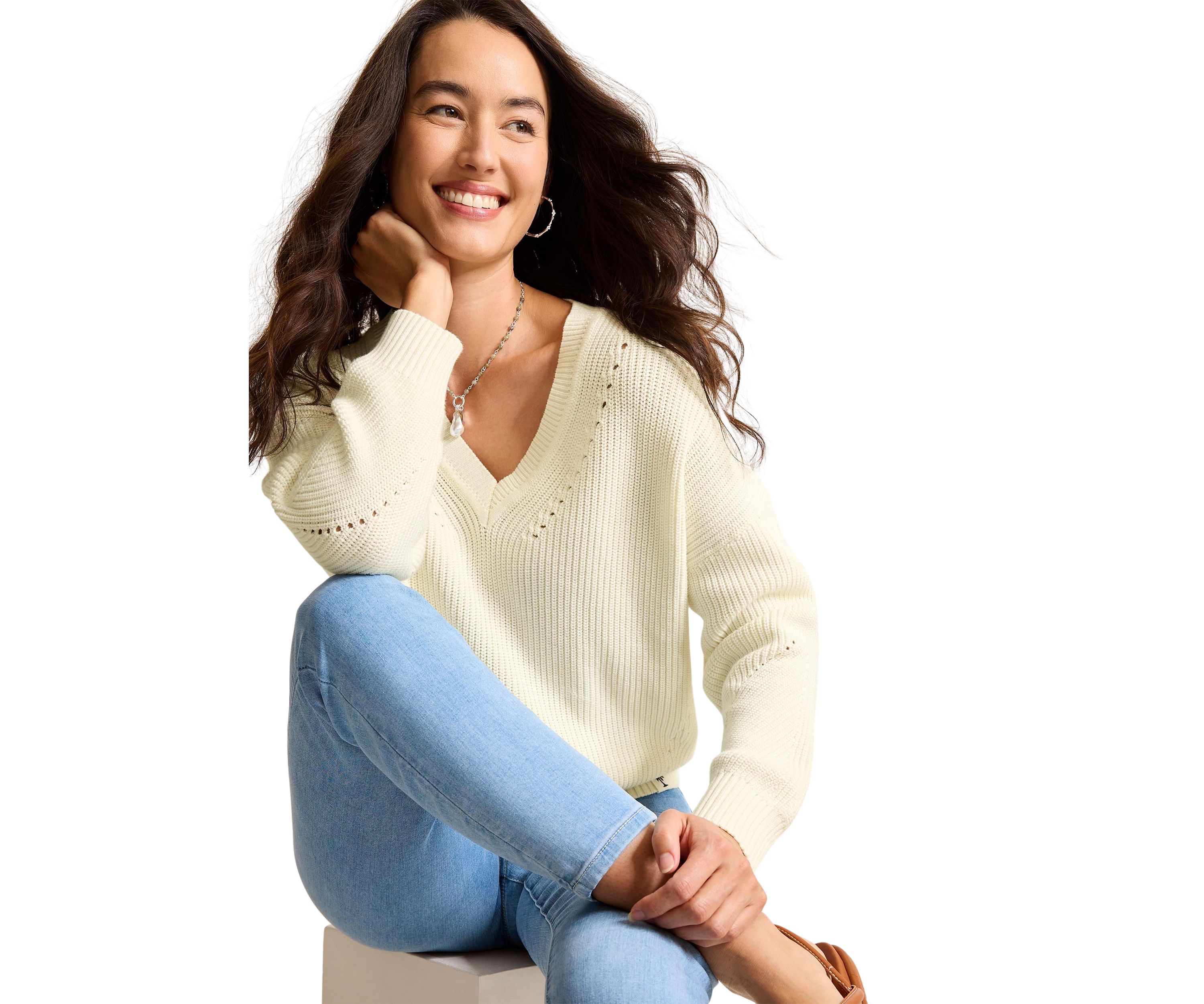 Womens Indigo Palms Salt Wash V-Neck Sweater