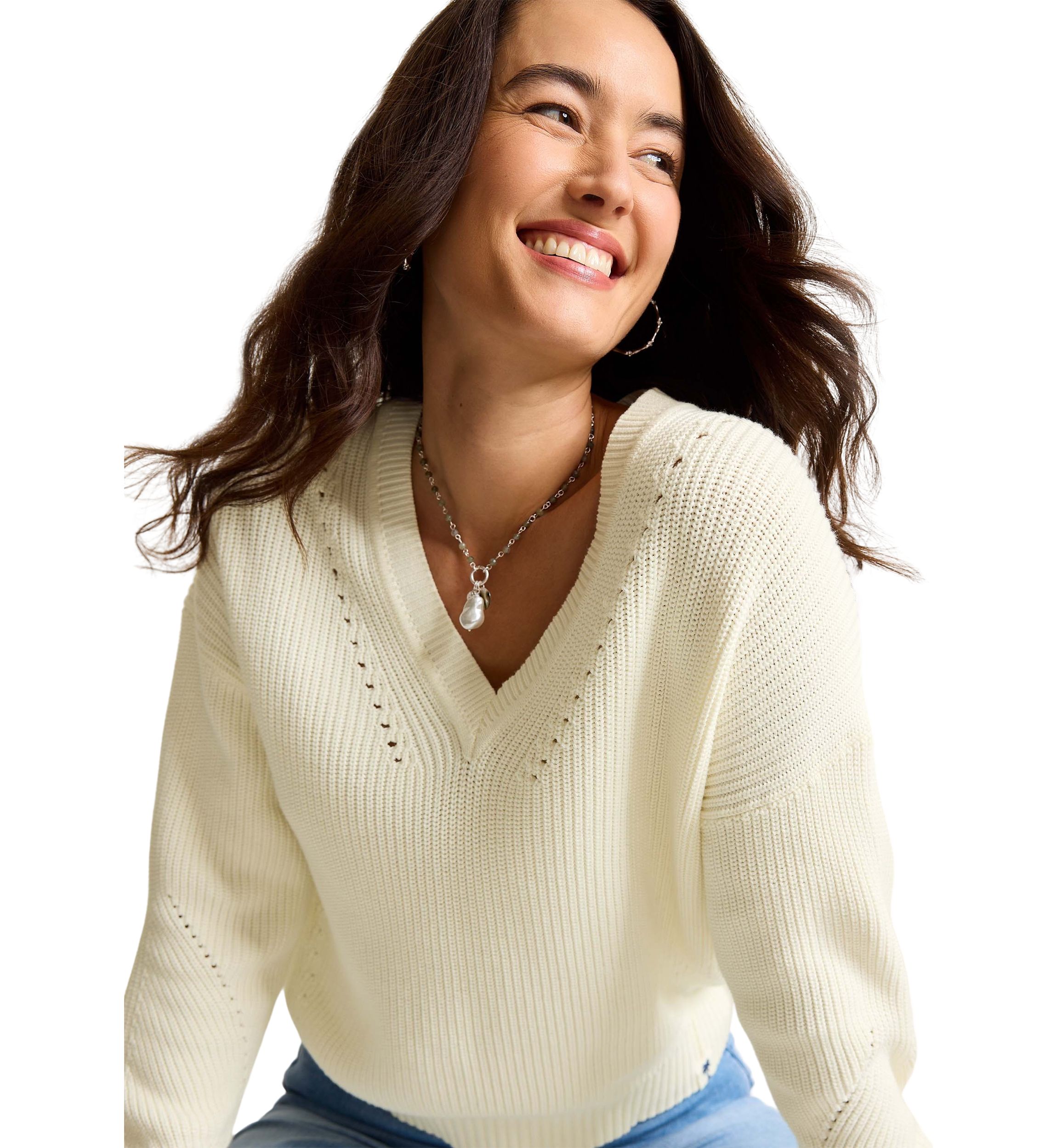 Womens Indigo Palms Salt Wash V-Neck Sweater