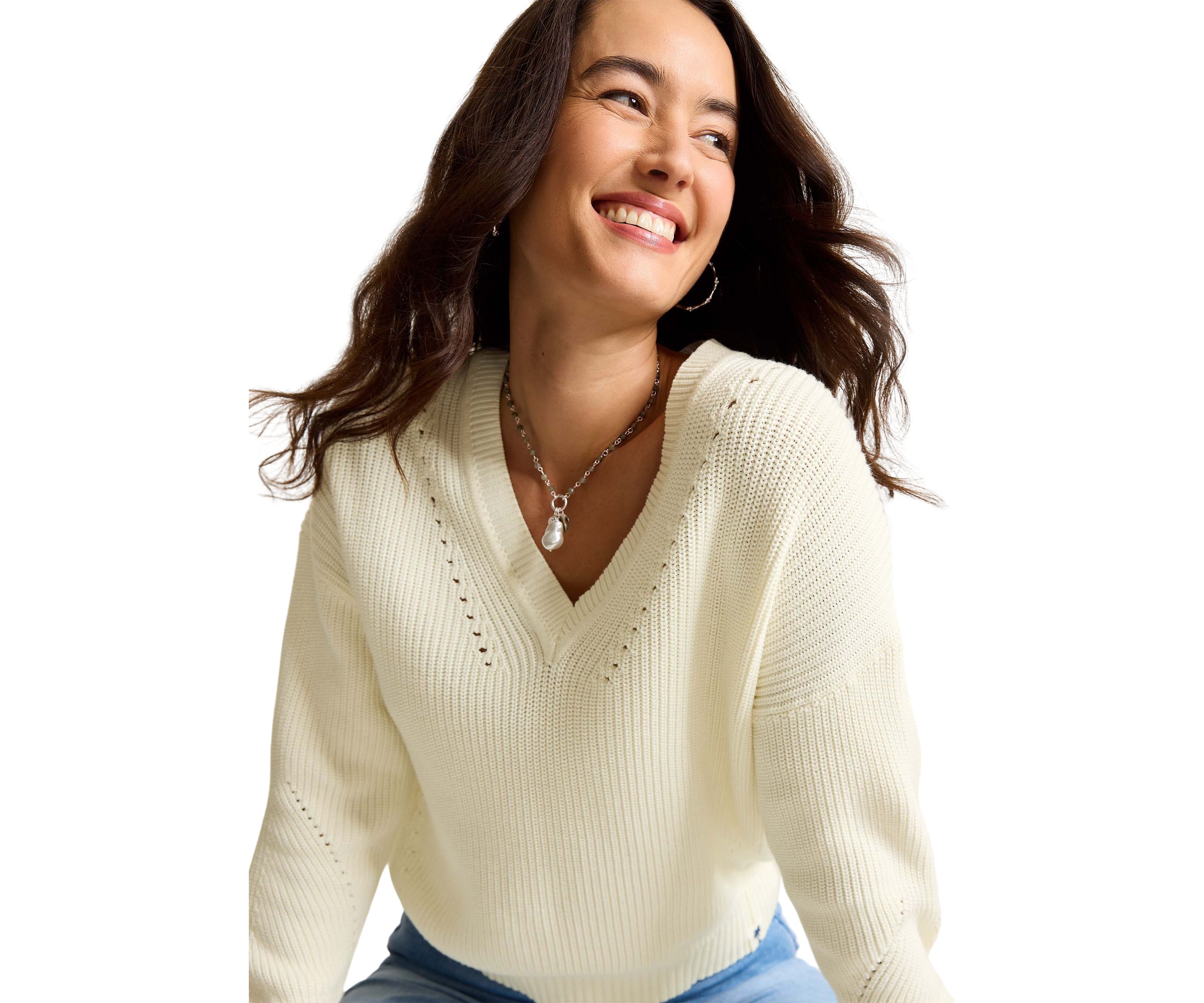 Womens Indigo Palms Salt Wash V-Neck Sweater