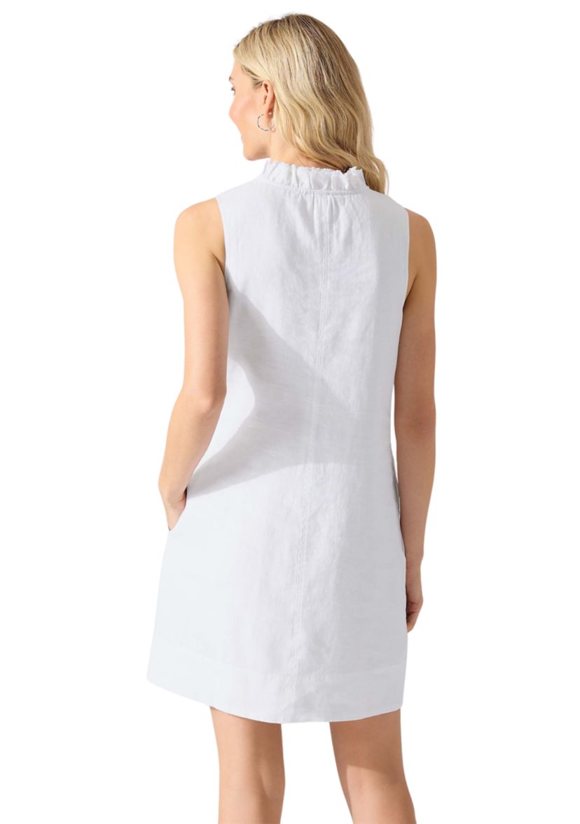 Womens Sleeveless Two Palms Linen Double Ruffle Dress