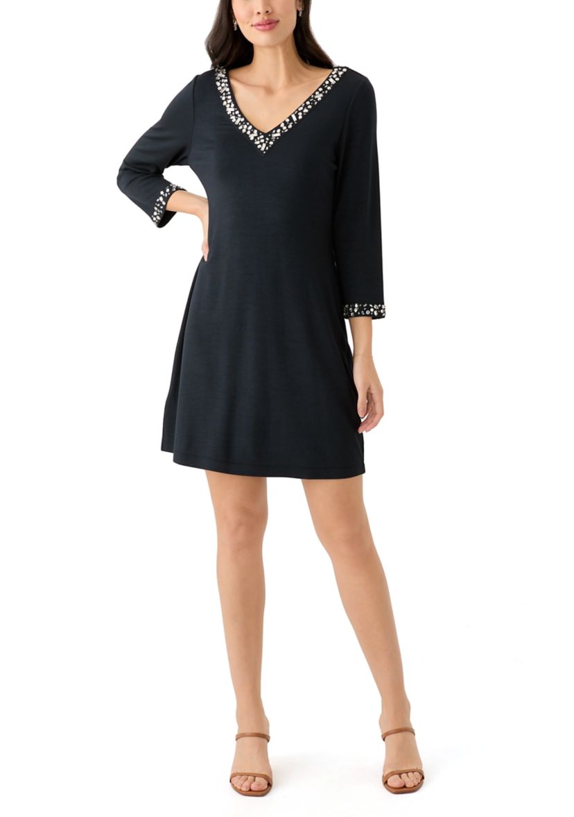 Womens Darcy Beaded V-Neck Short Dress