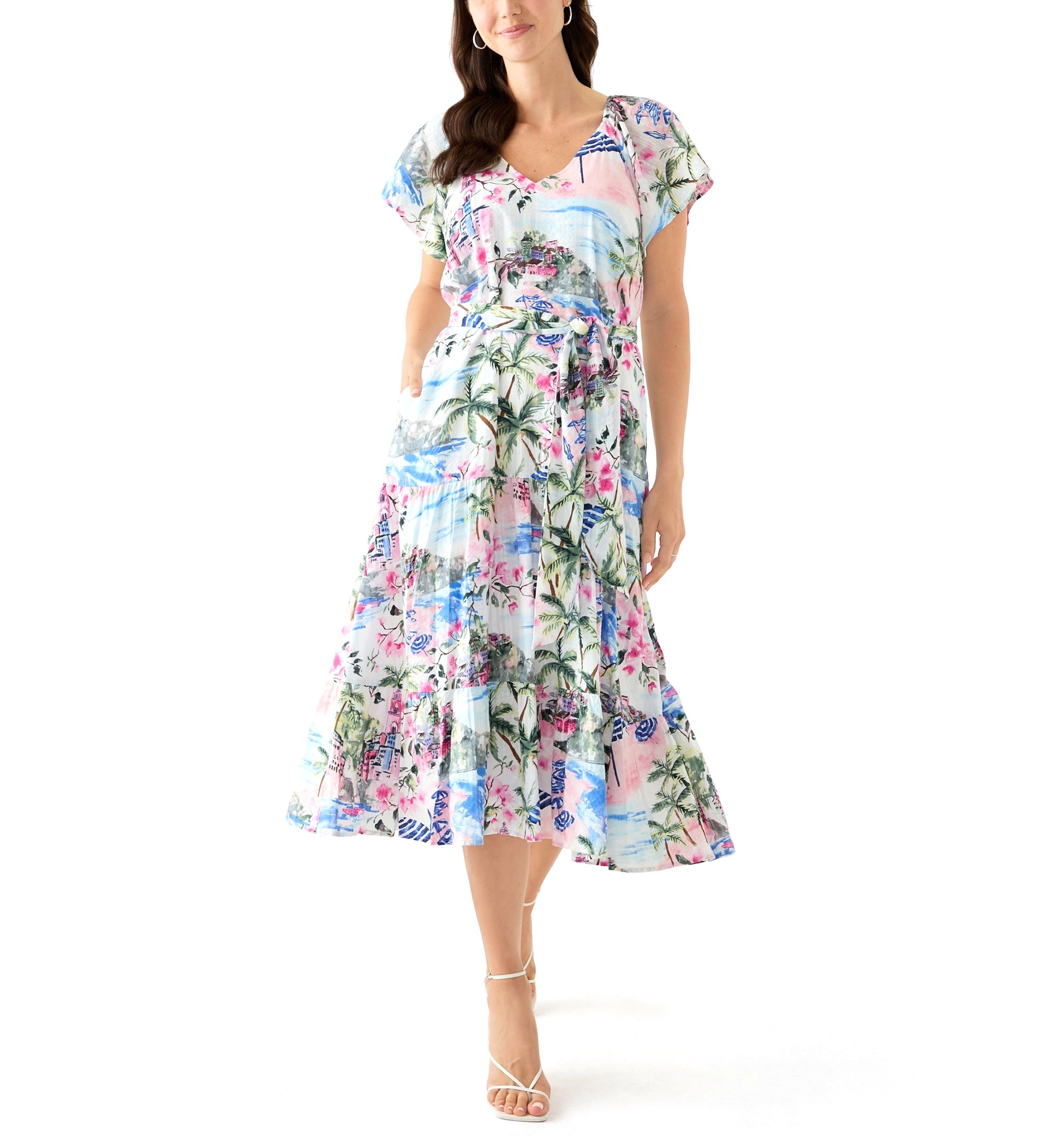 Womens Short Sleeve Paradise Shores Midi Dress