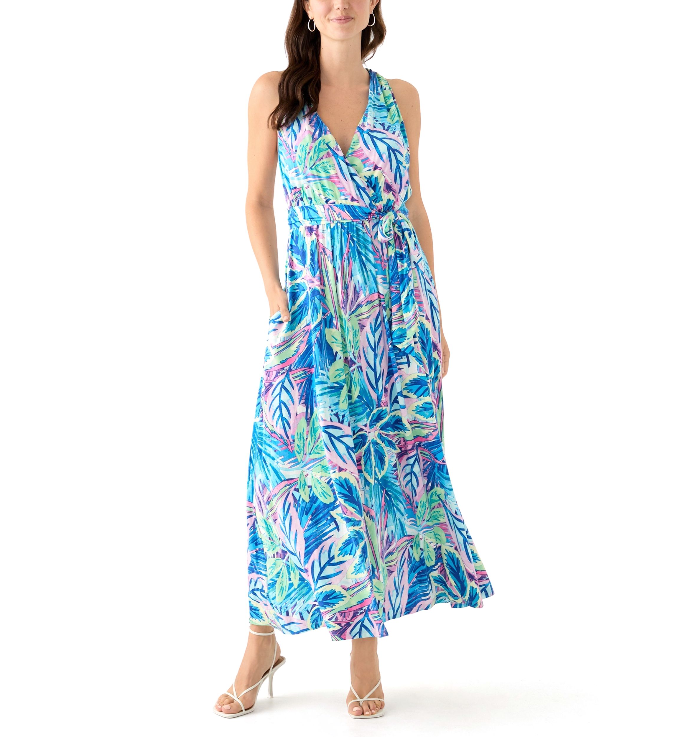 Womens Sleeveless Frond Grove Maxi Dress