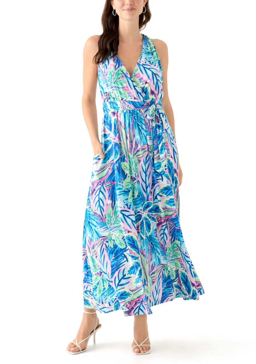 Womens Sleeveless Frond Grove Maxi Dress