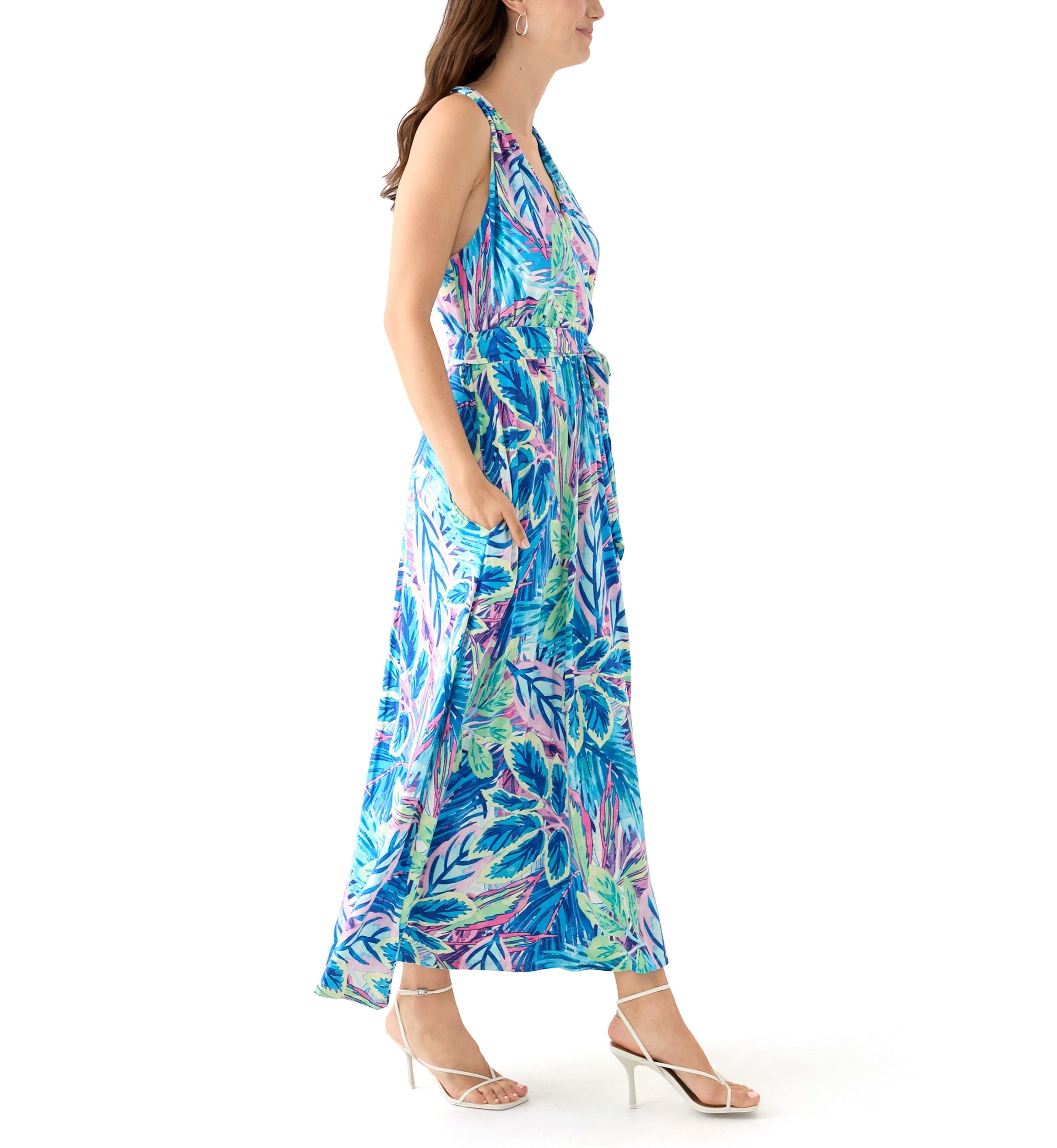 Womens Sleeveless Frond Grove Maxi Dress