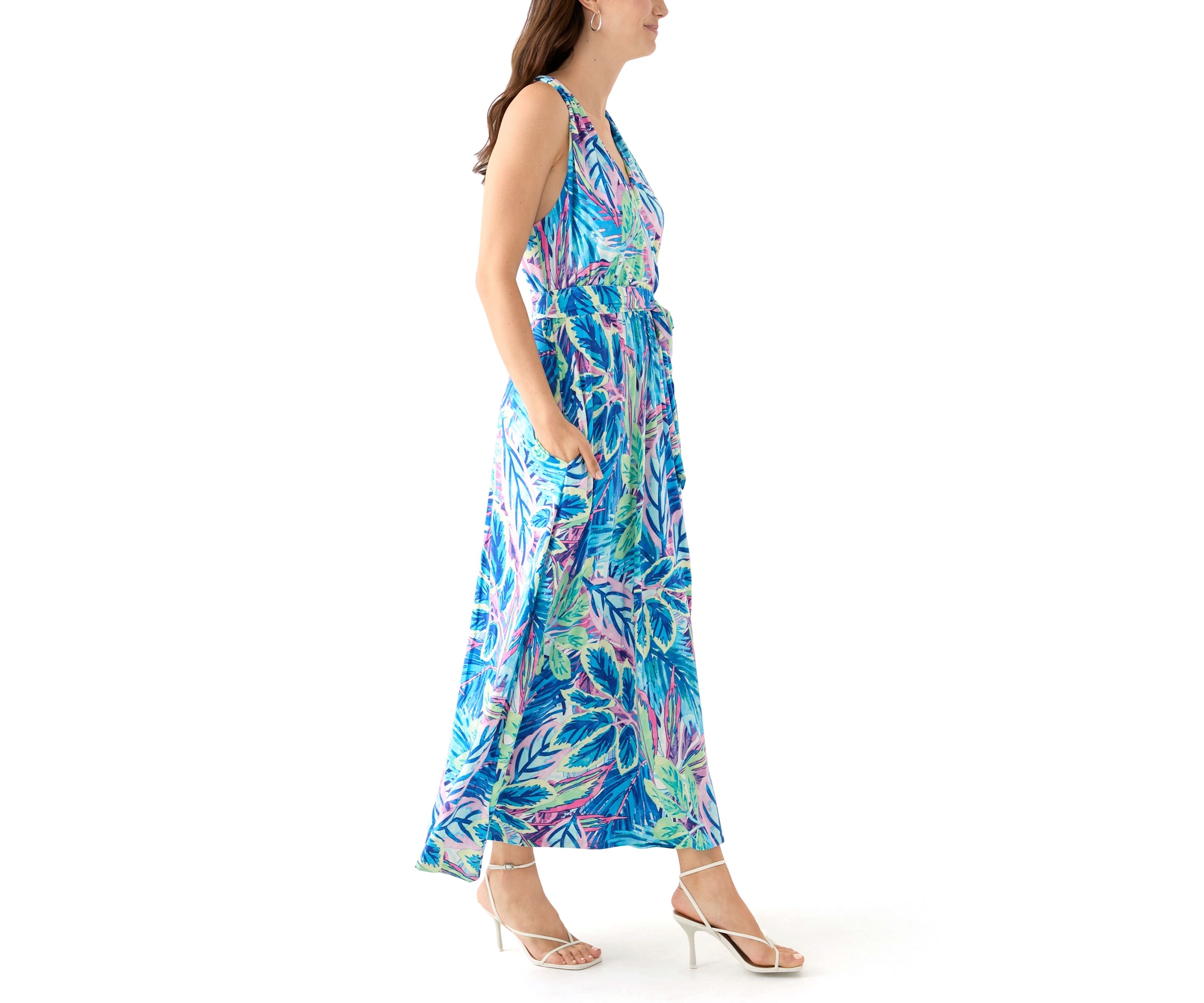 Womens Sleeveless Frond Grove Maxi Dress