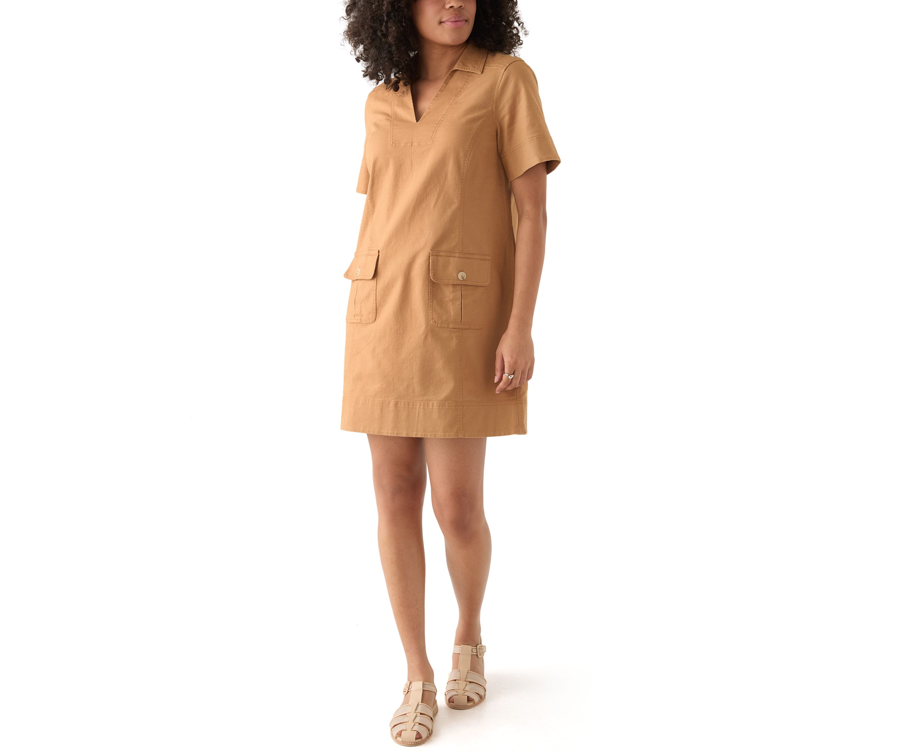 Womens Utility Twill Short Sleeve Shift Dress