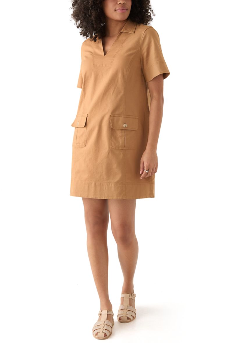 Womens Utility Twill Short Sleeve Shift Dress