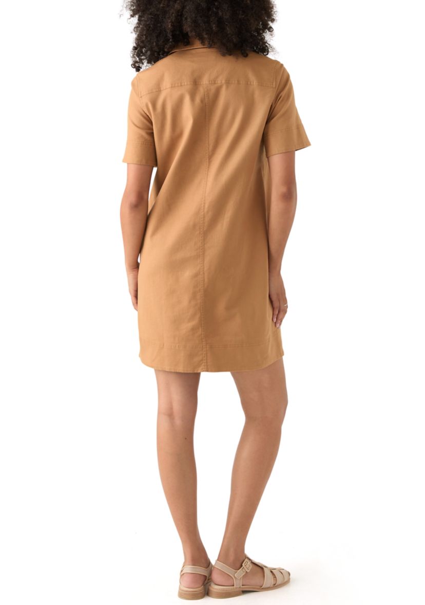 Womens Utility Twill Short Sleeve Shift Dress